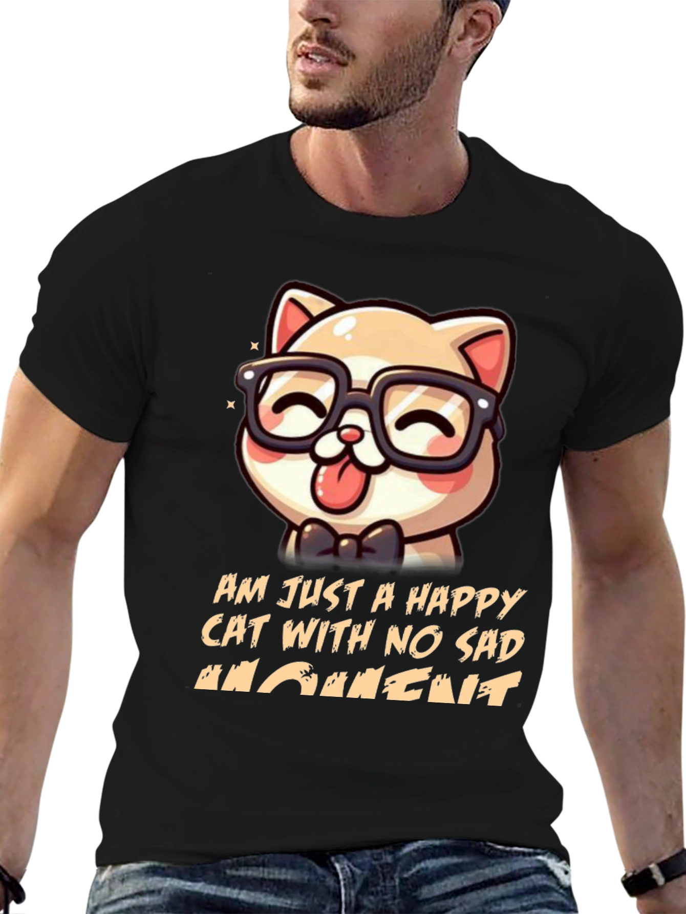 Black Happy Cat Graphic T-Shirt view 6