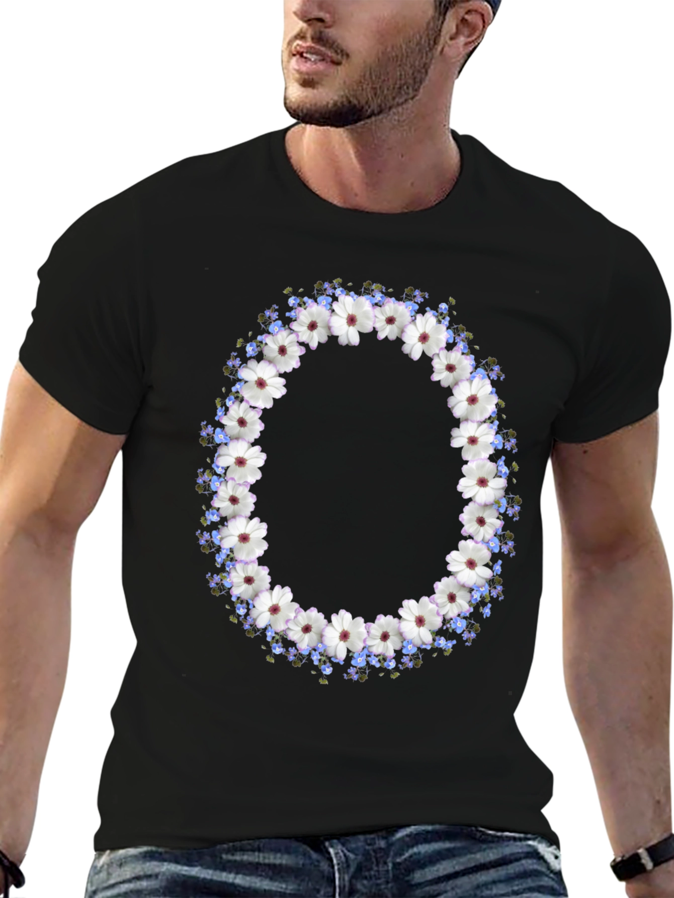 Black Floral Wreath Graphic Black T-Shirt view 6