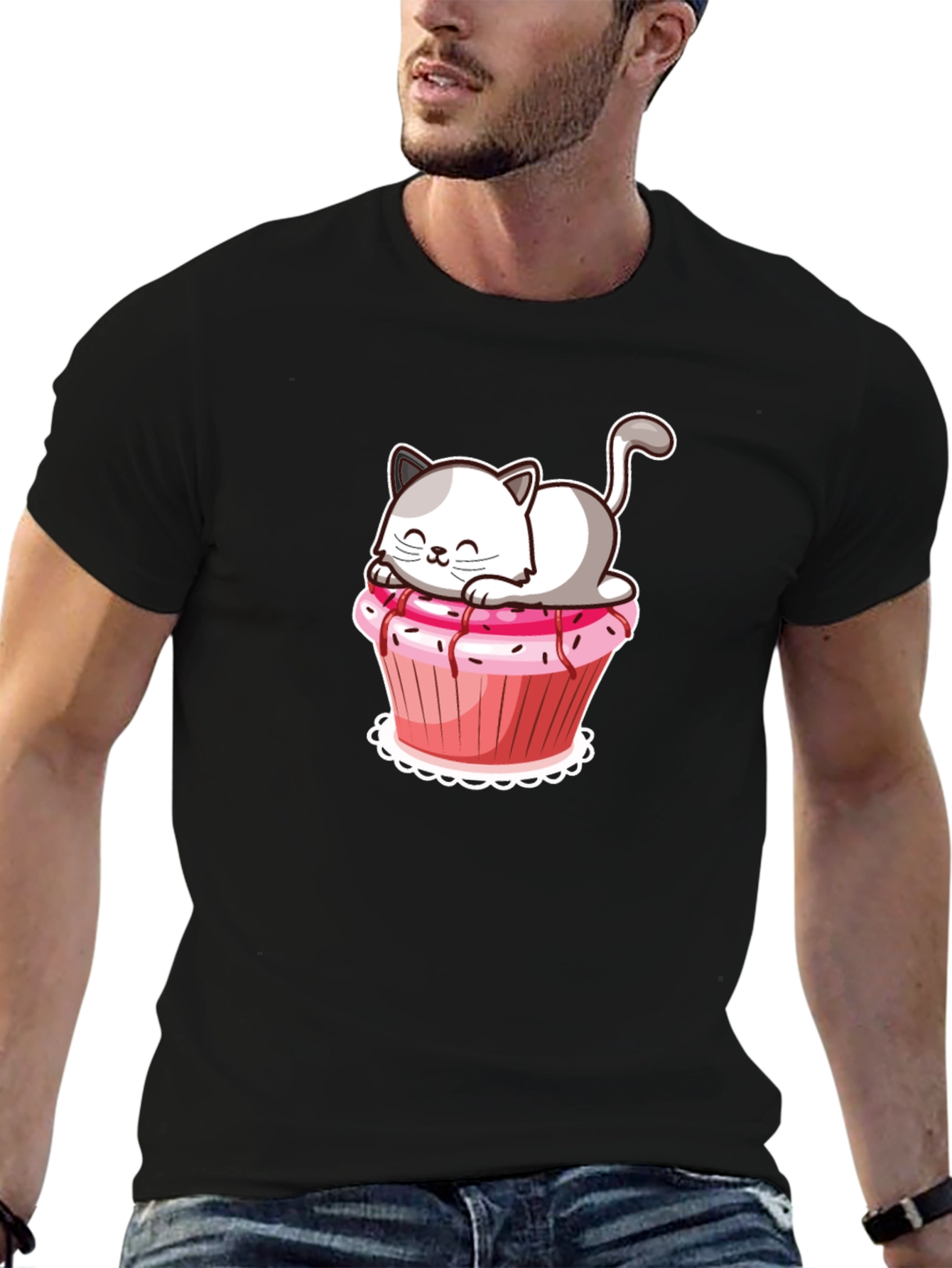 Black Cat Cupcake Graphic T-Shirt view 6