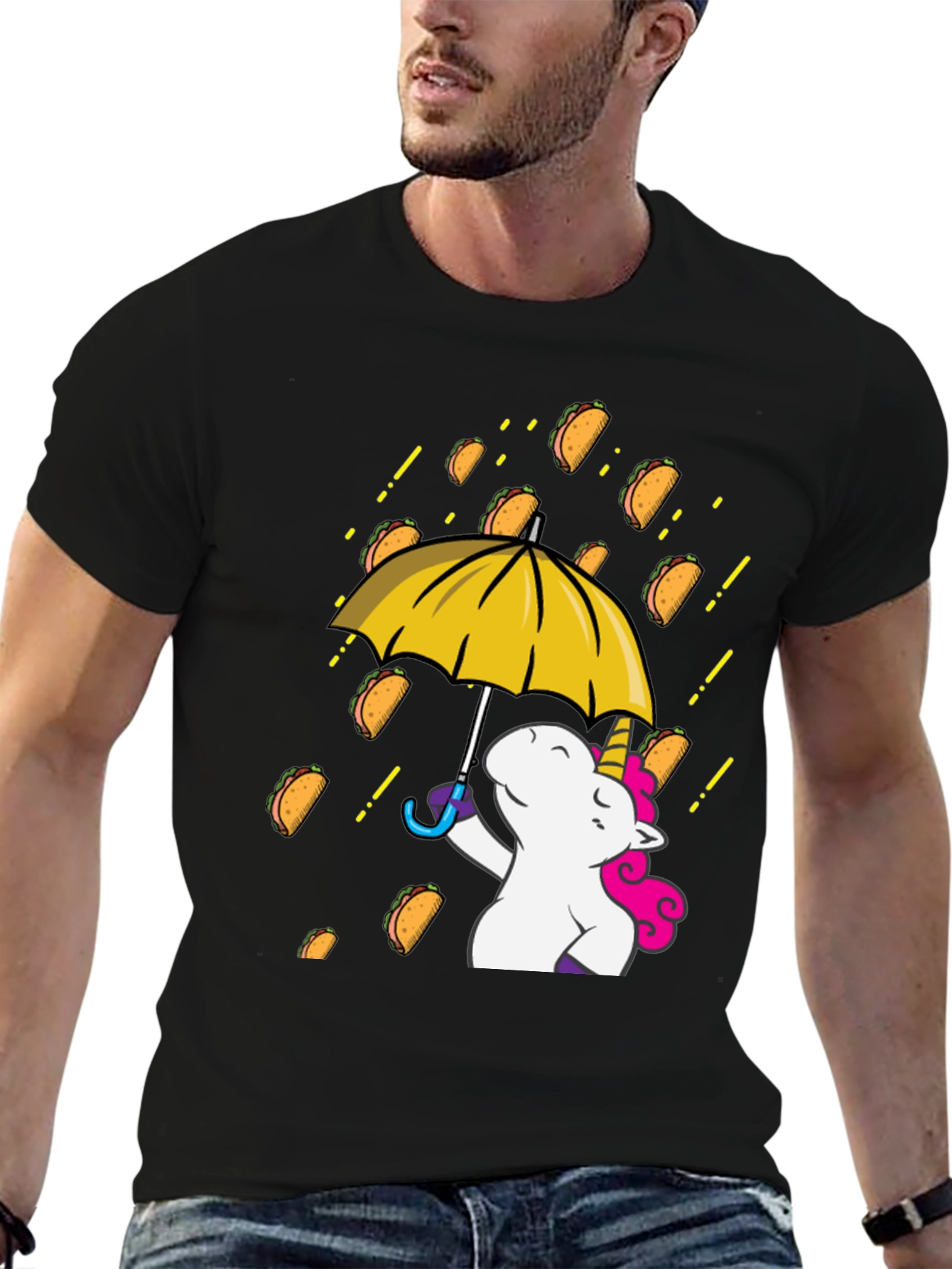 Black Unicorn Taco Rain Graphic T-Shirt view 6