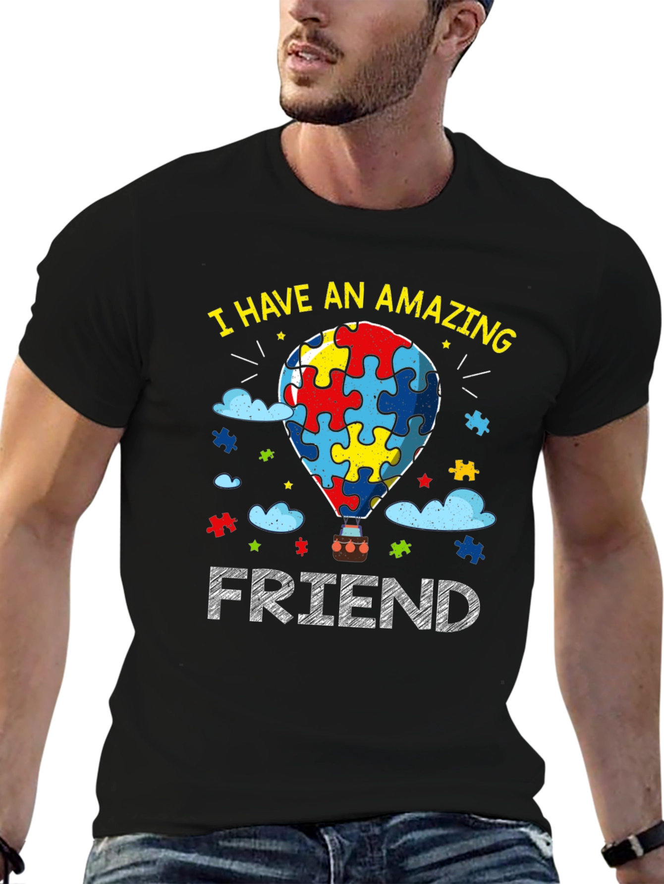 Black Amazing Friend Autism Awareness T-Shirt view 6
