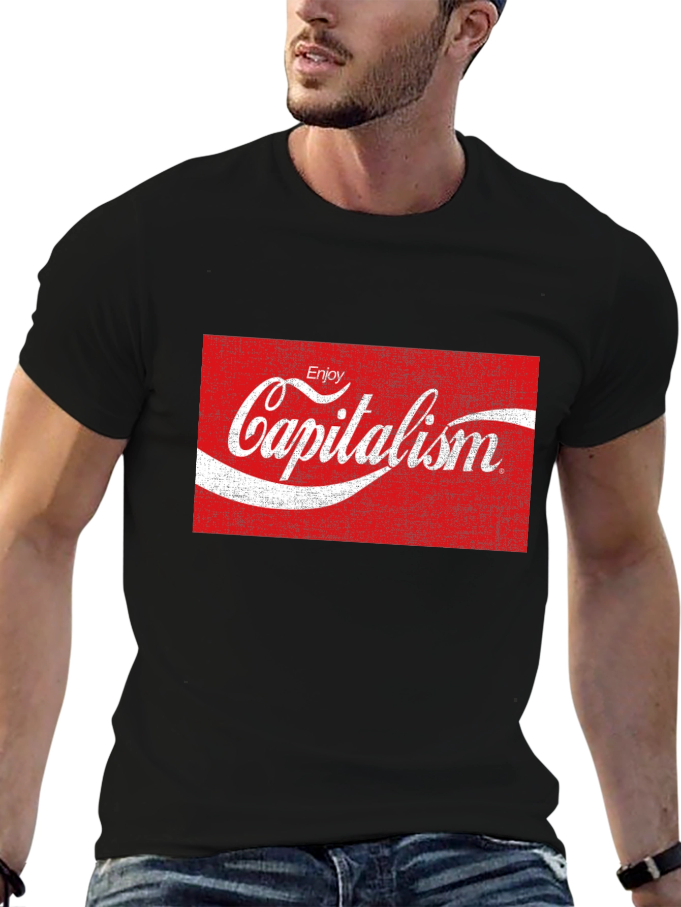 Black Enjoy Capitalism T-Shirt - Novelty Graphic Tee view 6