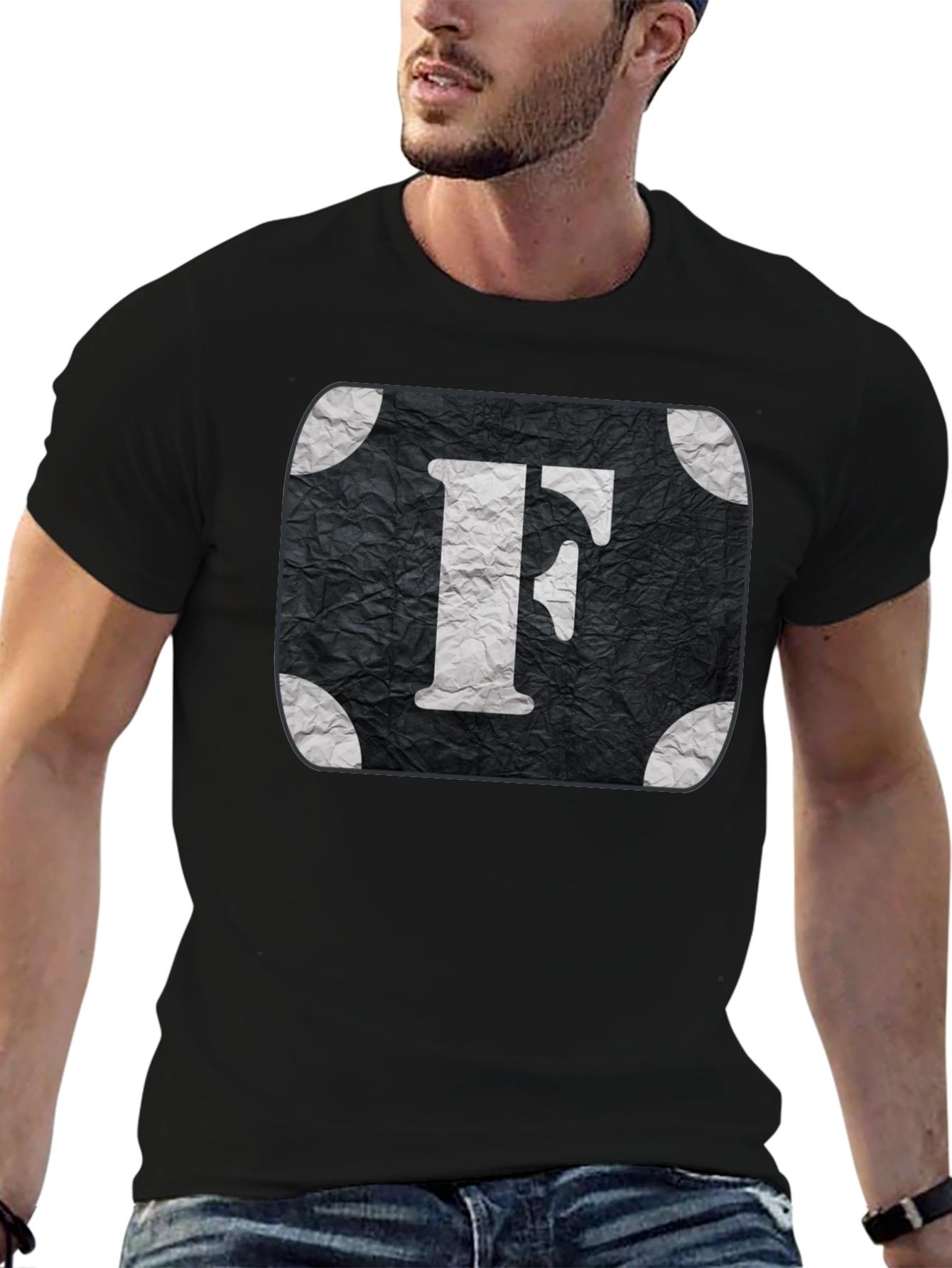 Black Letter F Graphic Tee - Black Cotton Blend view 6
