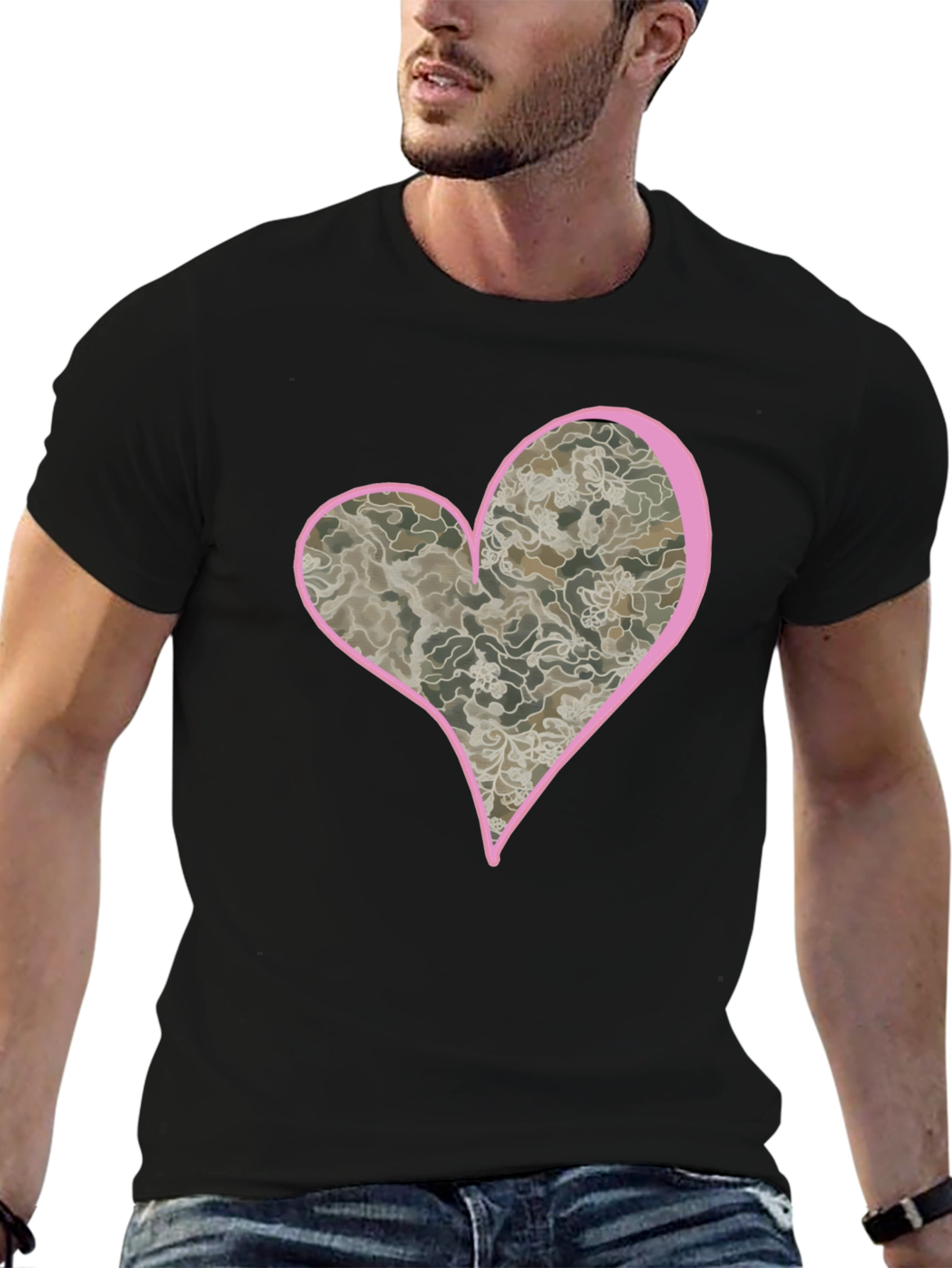 Black Heart Camo Tee - Unique Graphic T-Shirt view 6