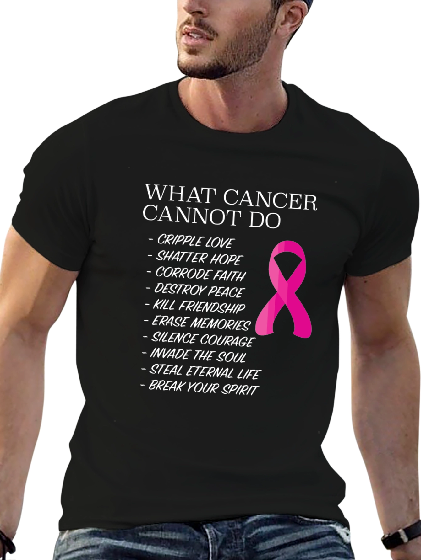 Black Cancer Awareness T-Shirt: What Cancer Cannot Do view 6