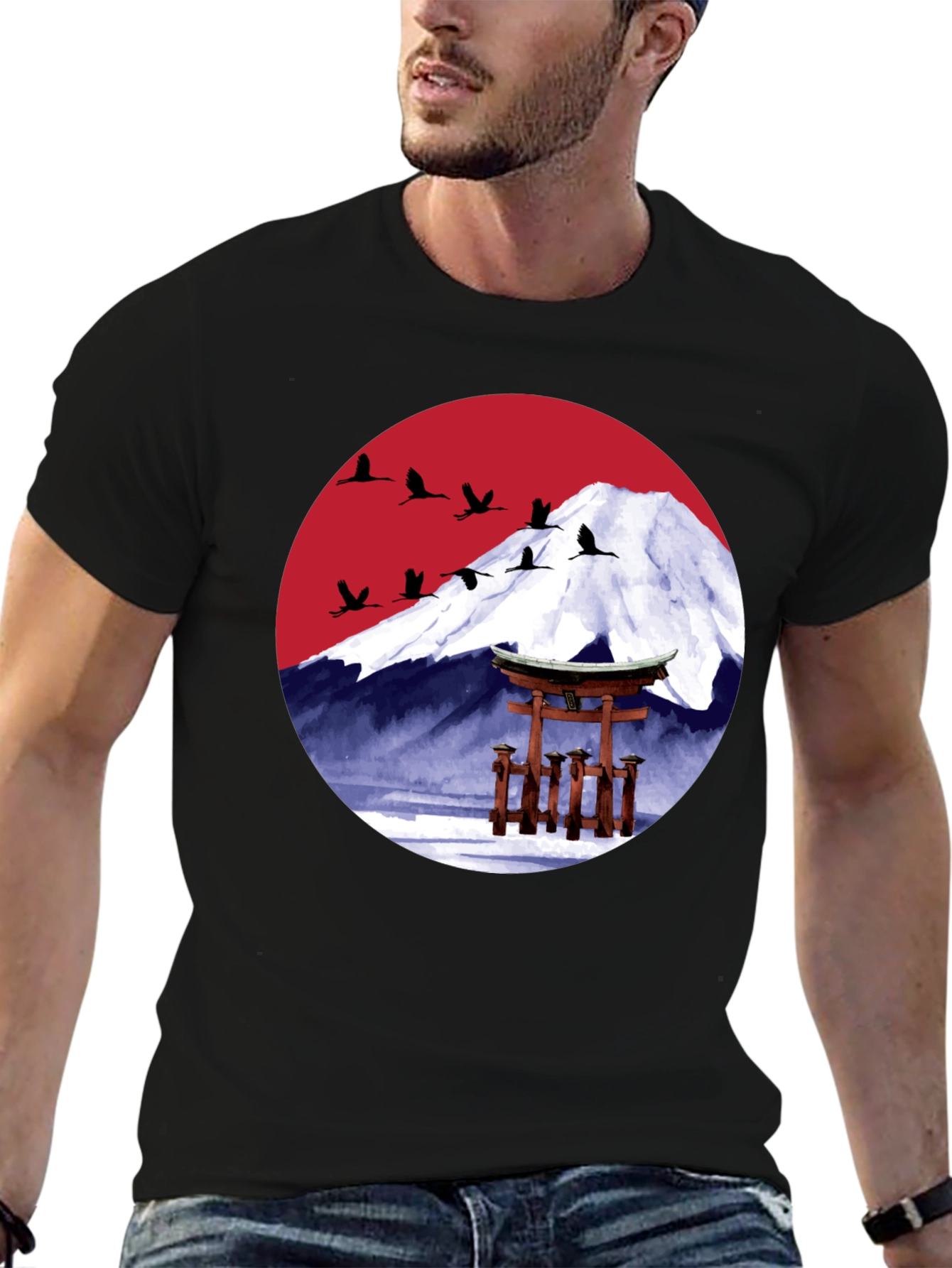 Black Japanese Mountain Scene Graphic Tee view 6
