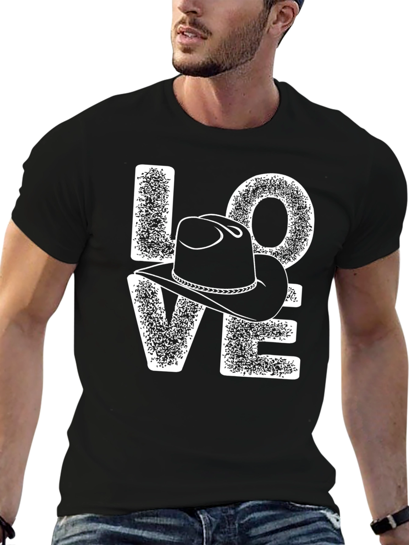 Black Love Cowboy Hat Graphic Tee - Western Style view 6