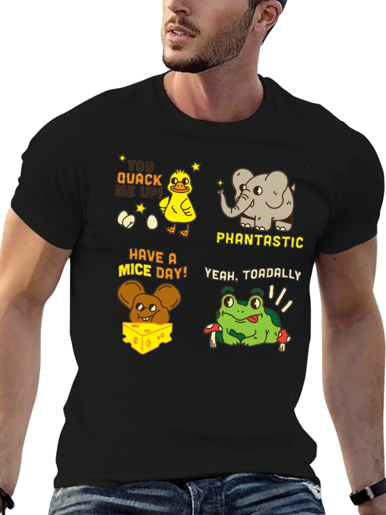 Black Pun-tastic Animal Tee: Quack Me Up, Have a Mice Day! view 6