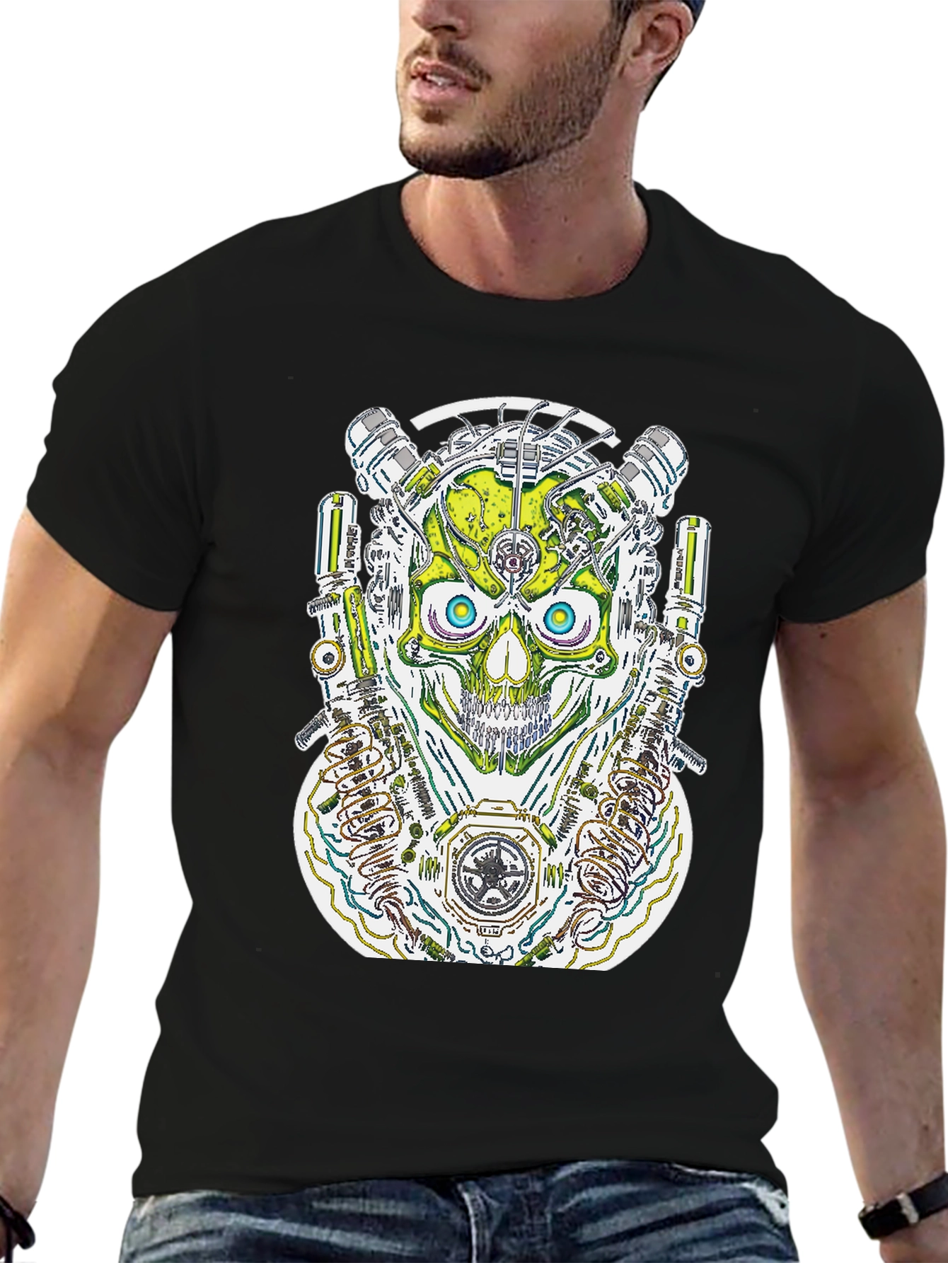 Steampunk Skull Graphic Tee - Men's Black T-Shirt - 6