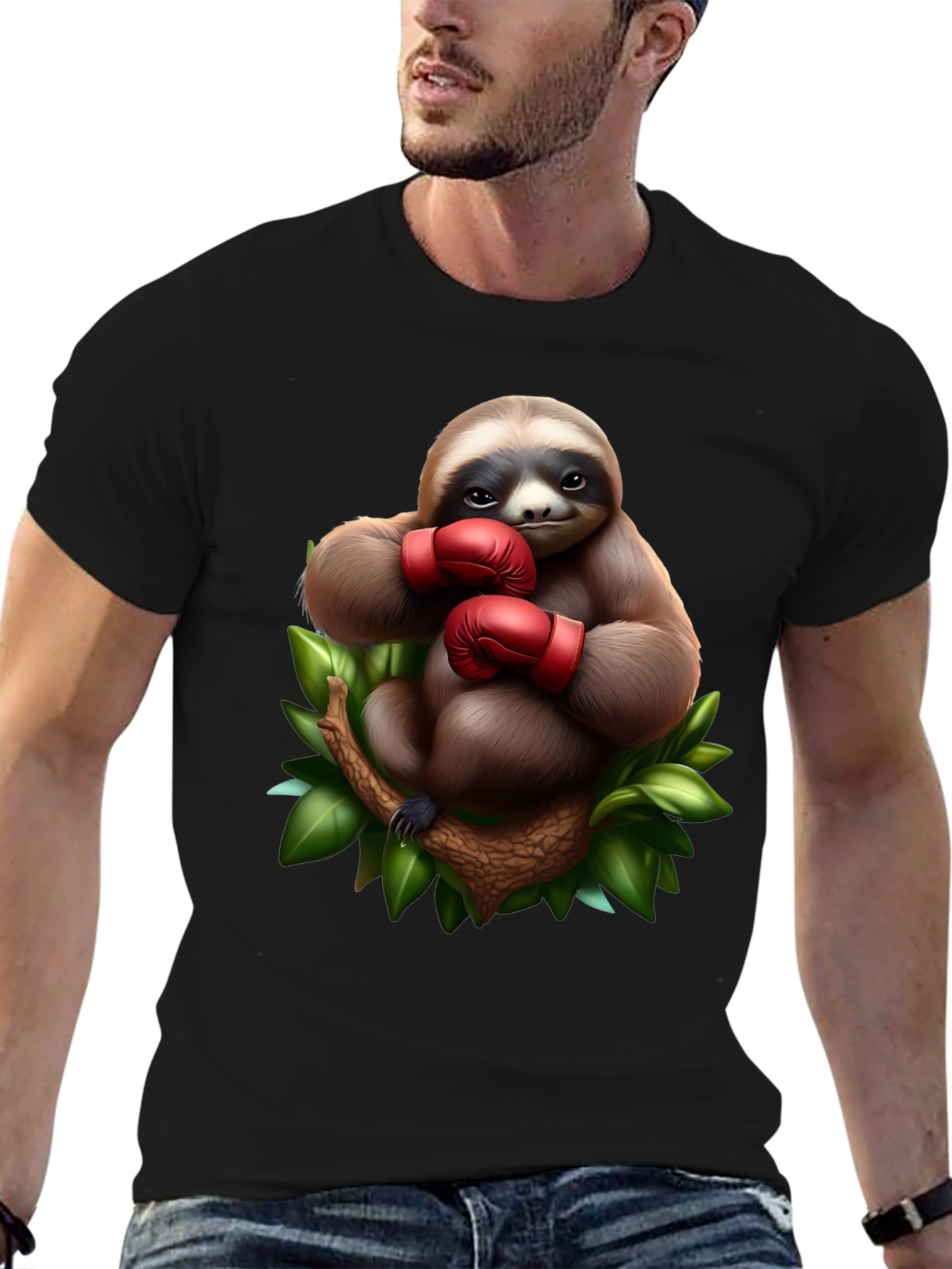 Black Sloth Boxer Graphic T-Shirt view 6