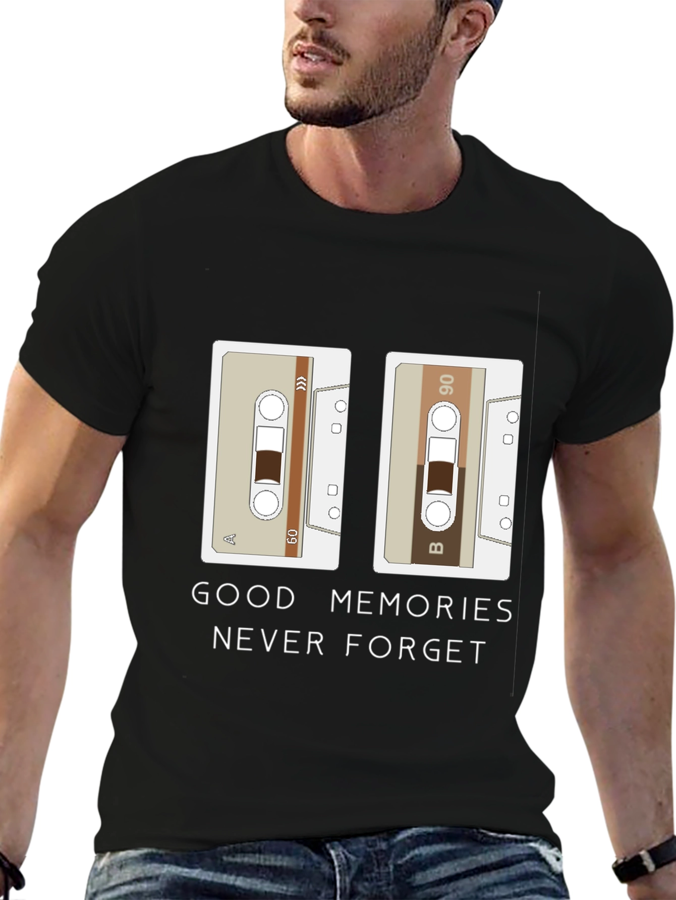 Black Retro Cassette Tape Graphic T-Shirt: Good Memories Tee view 6
