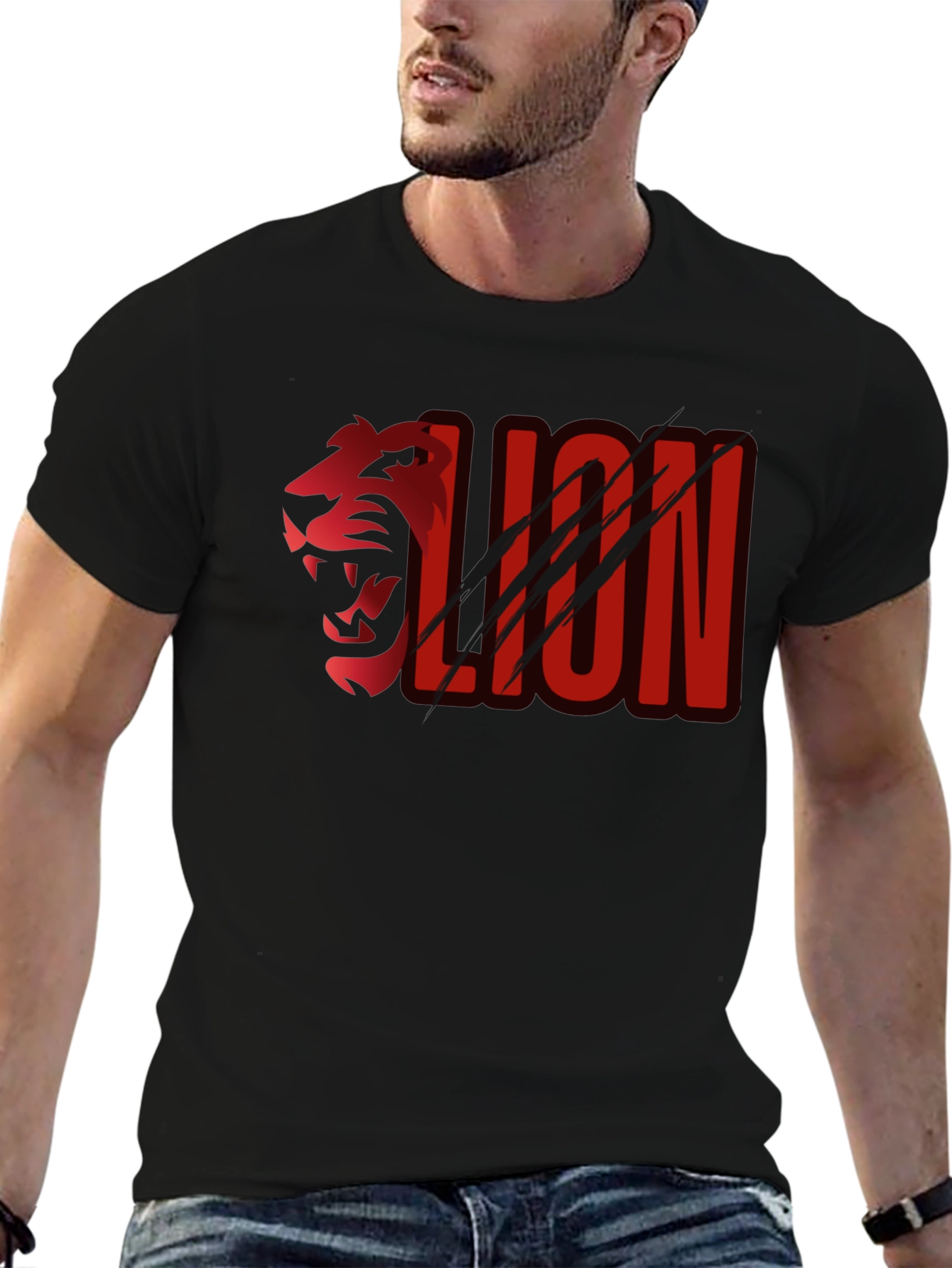Black Lion Graphic Print Black T-Shirt view 6