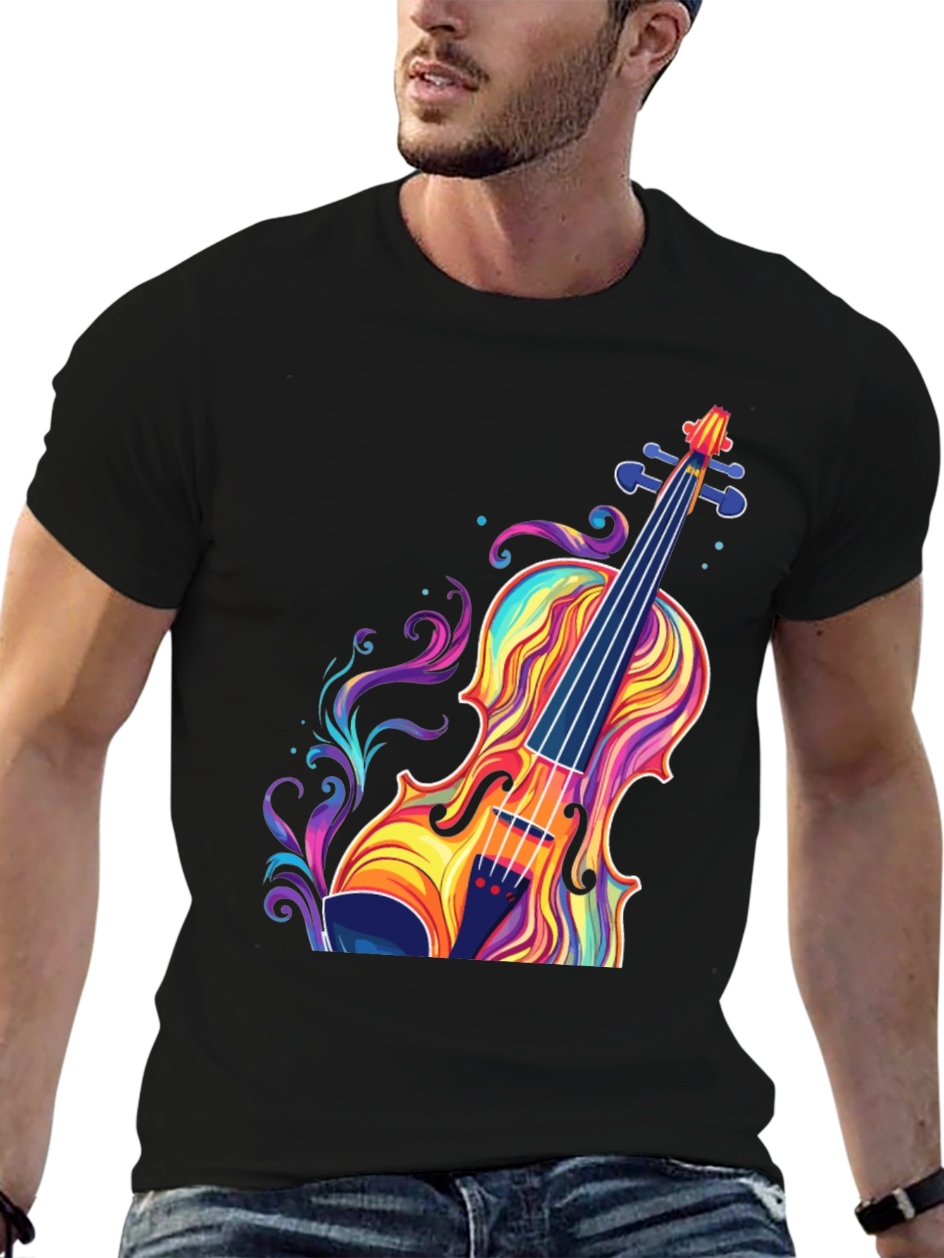 Black Colorful Violin Graphic T-Shirt - Music Lover Tee view 6
