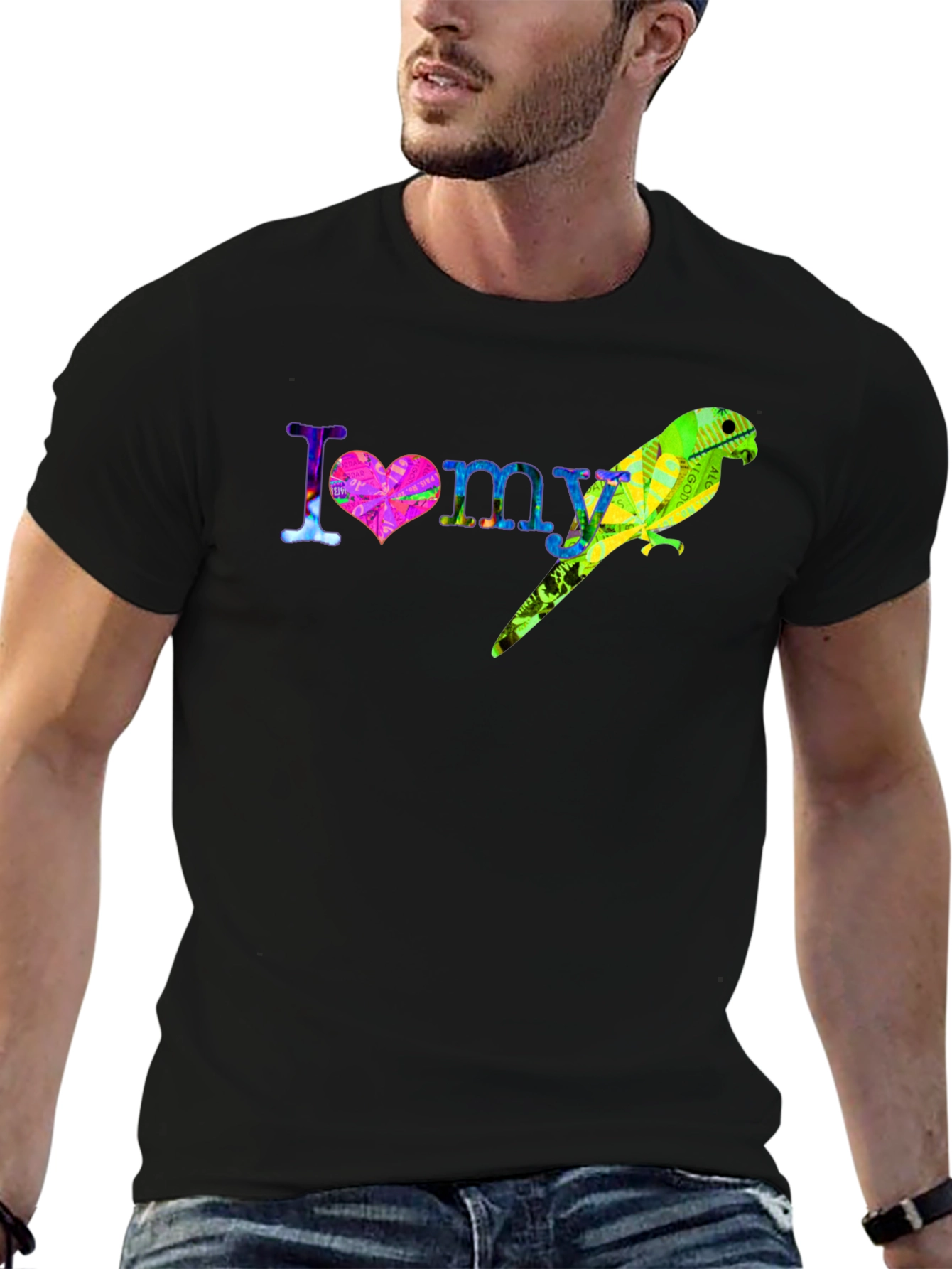 Black I Love My Parrot T-Shirt Colorful Bird Tee view 6