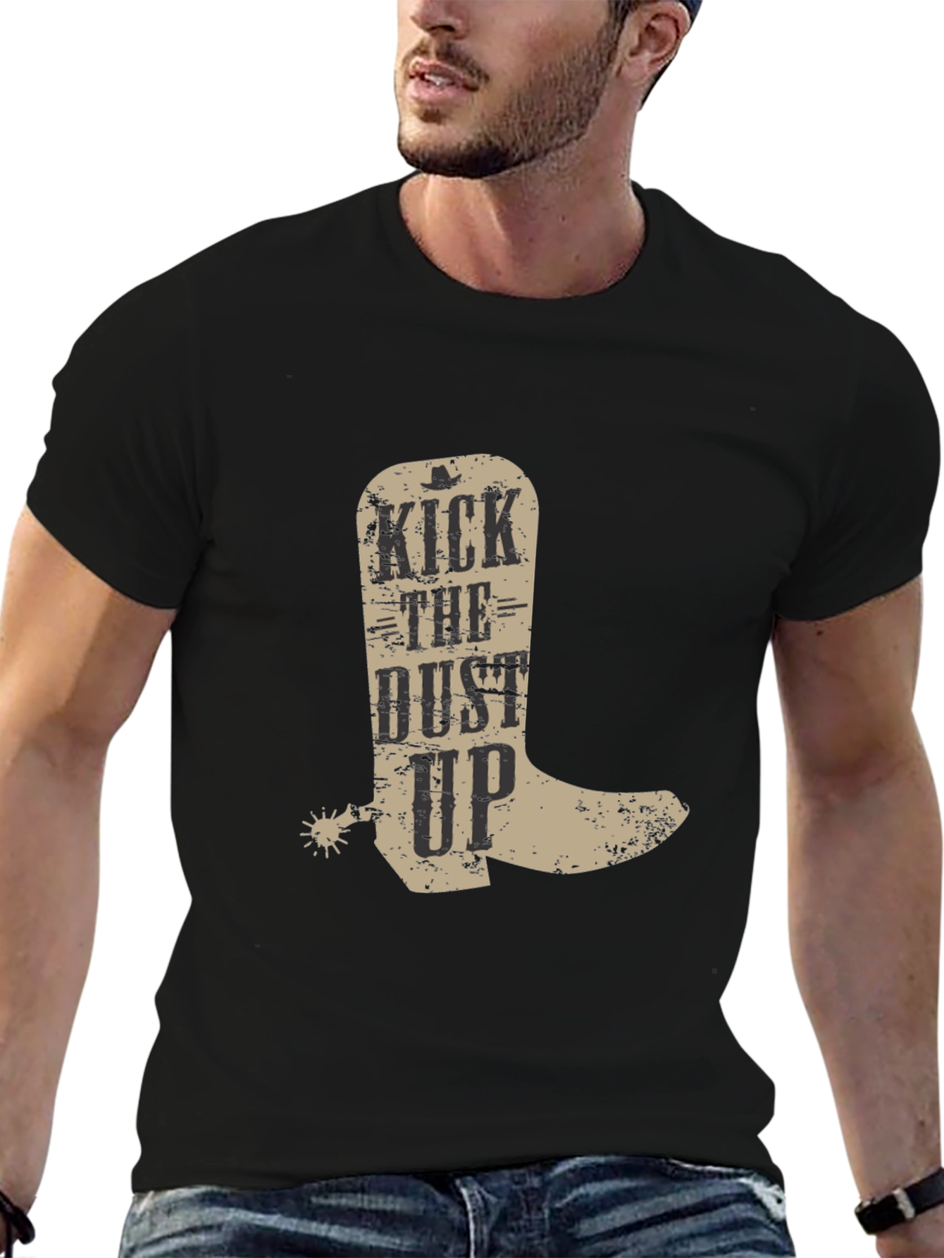 Black Kick the Dust Up Cowboy Boot Graphic T-Shirt view 6
