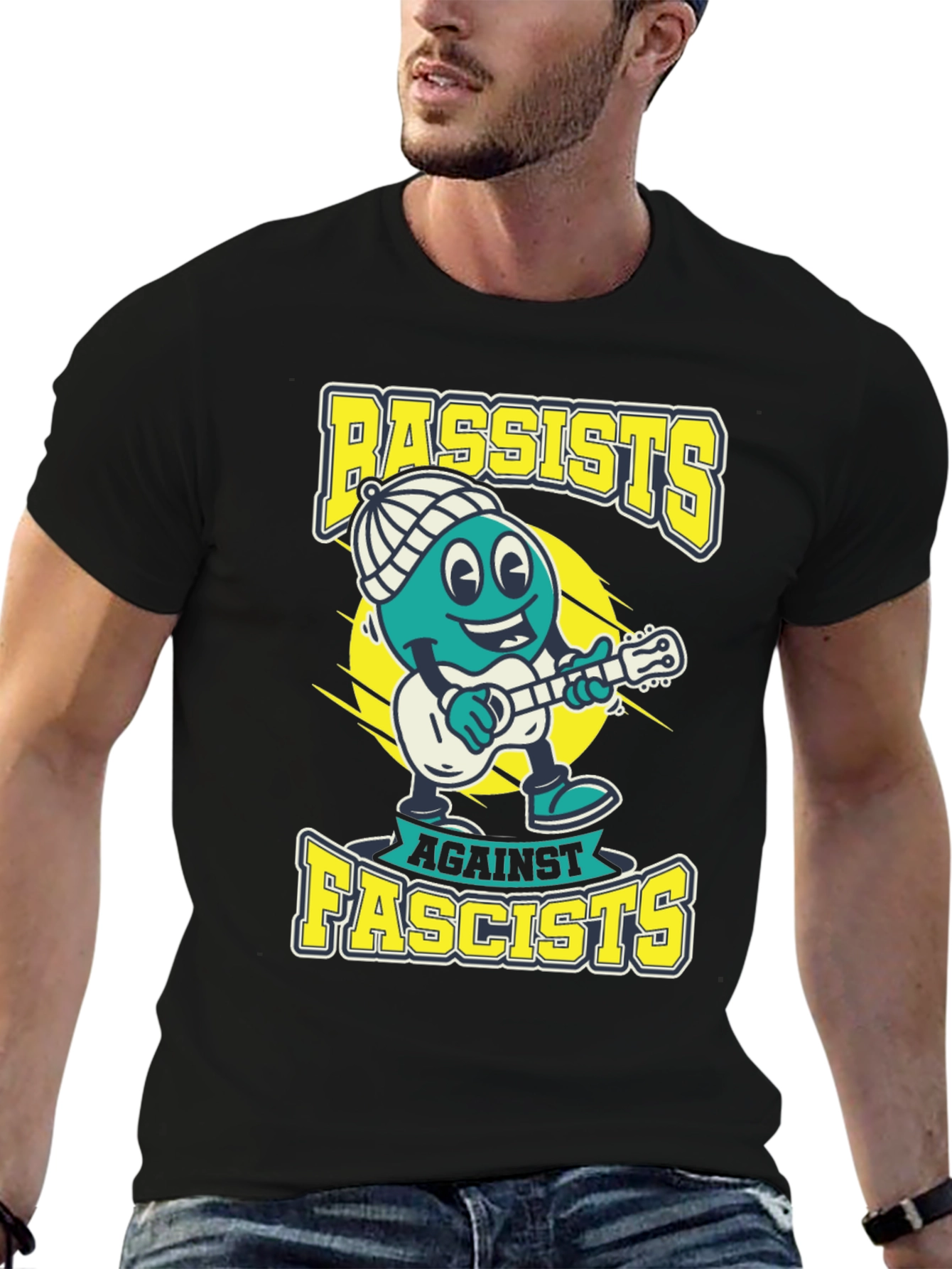 Black Bassists Against Fascists Graphic Tee - Political Statement T-Shirt view 6