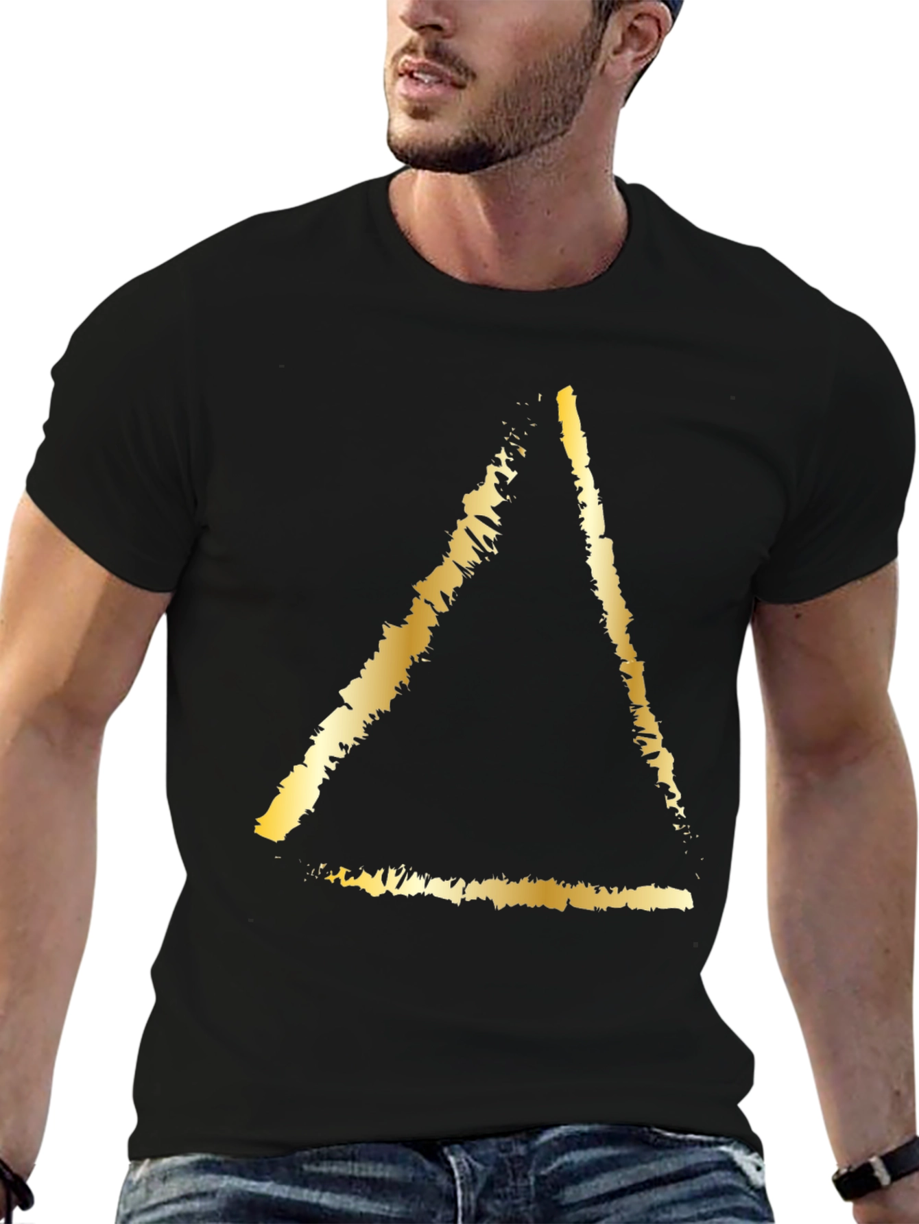 Black Golden Triangle Graphic Tee - Stylish Black T-Shirt view 6