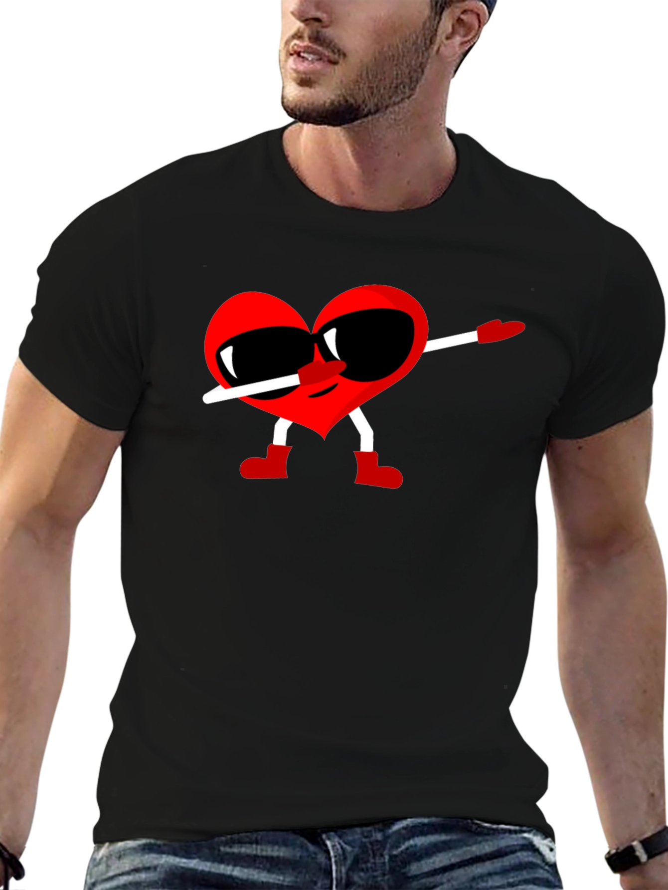 Black Heart Dabbing Graphic Tee - Black Cotton T-Shirt view 6