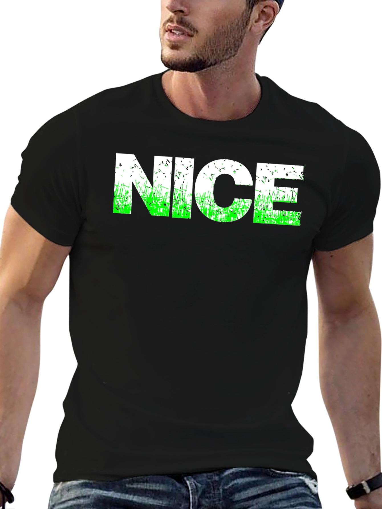 Black NICE Graphic Tee - Black Cotton T-Shirt view 6