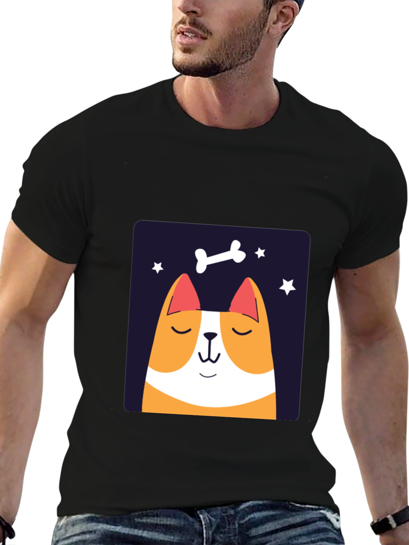 Black Cute Dog Cartoon Graphic Tee - Unisex Casual Shirt view 6