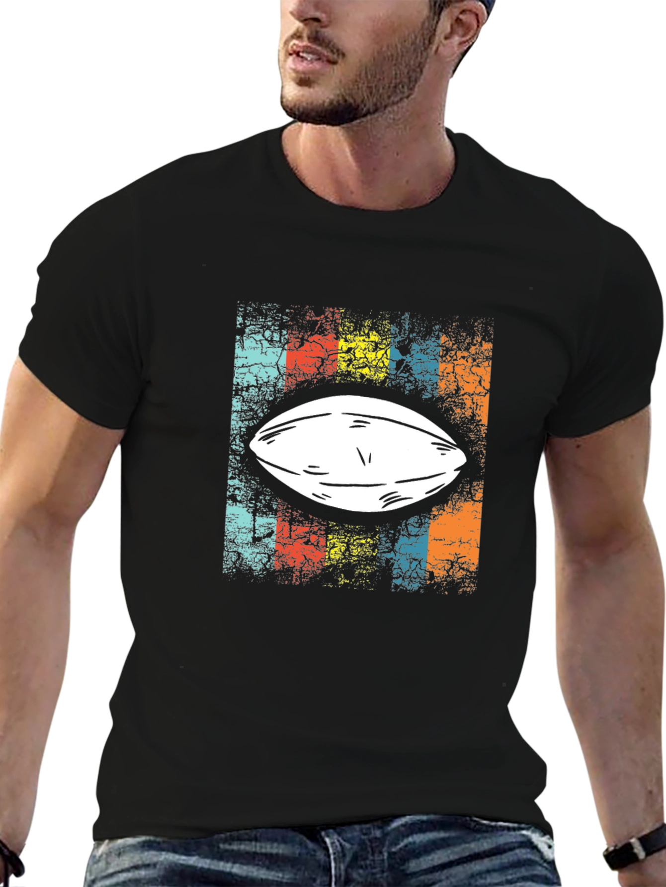 Black Retro Football T-Shirt - Black Tee view 6