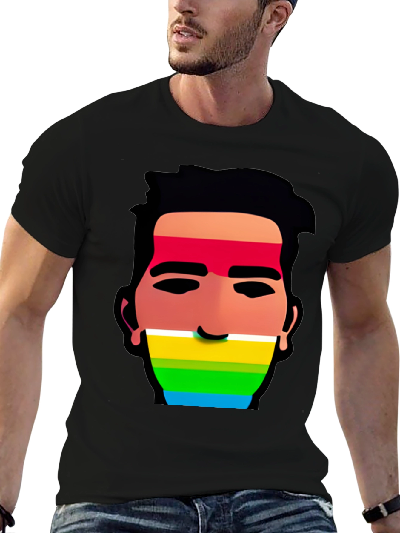 Black Rainbow Face Graphic Tee view 6