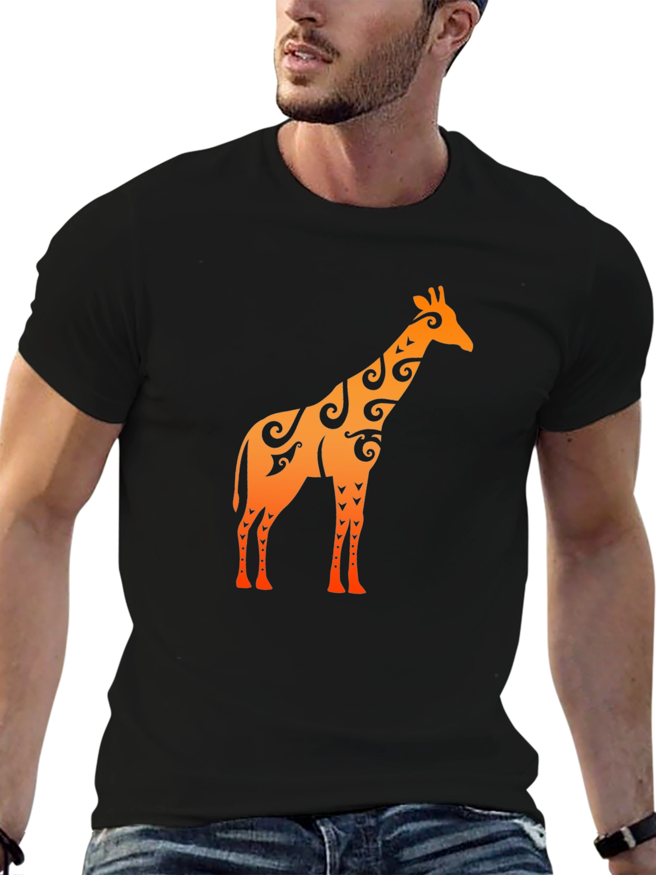 Black Tribal Giraffe Graphic T-Shirt view 6
