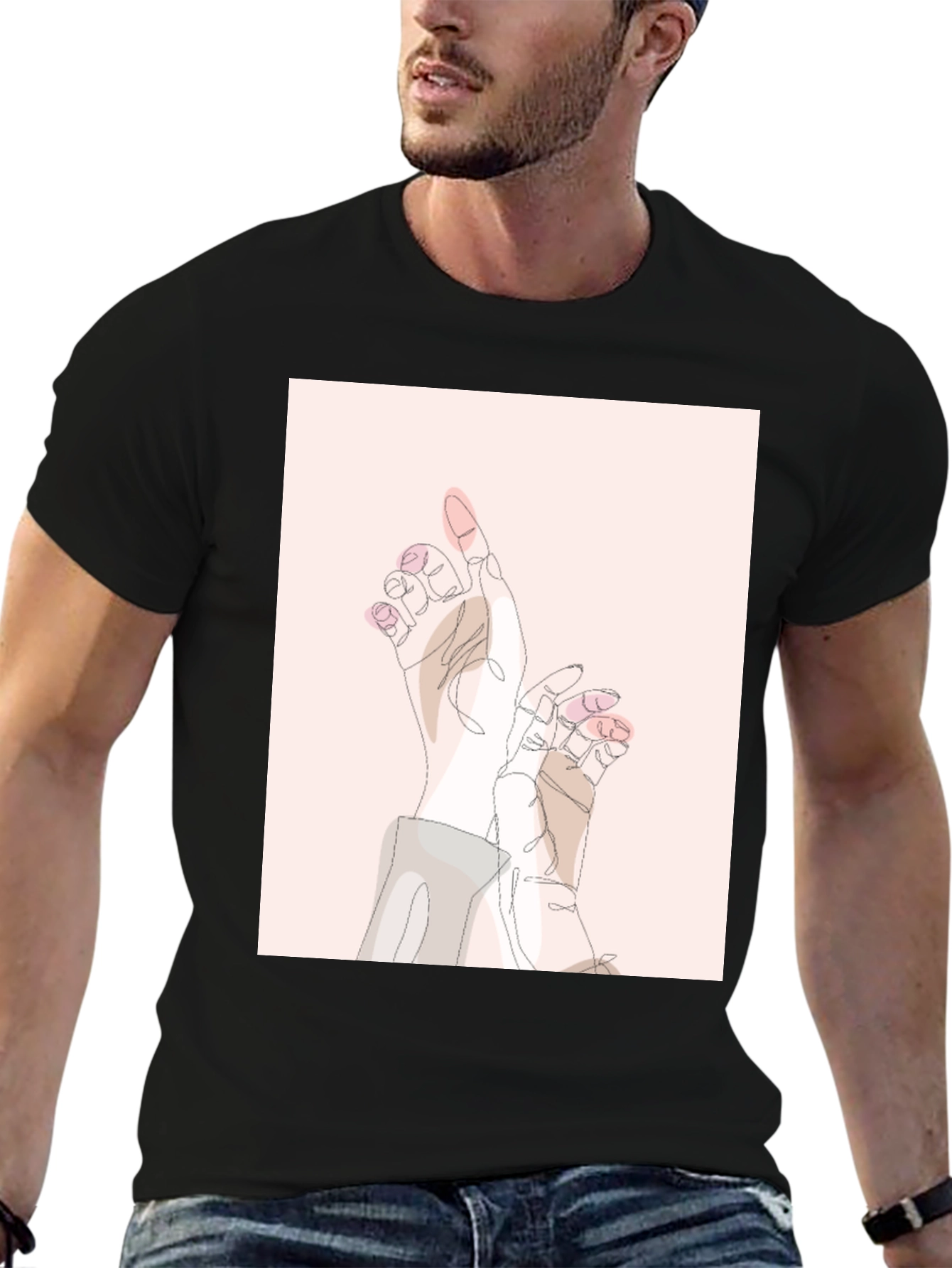 Black Abstract Hands Graphic Tee - Black Unisex T-Shirt view 6