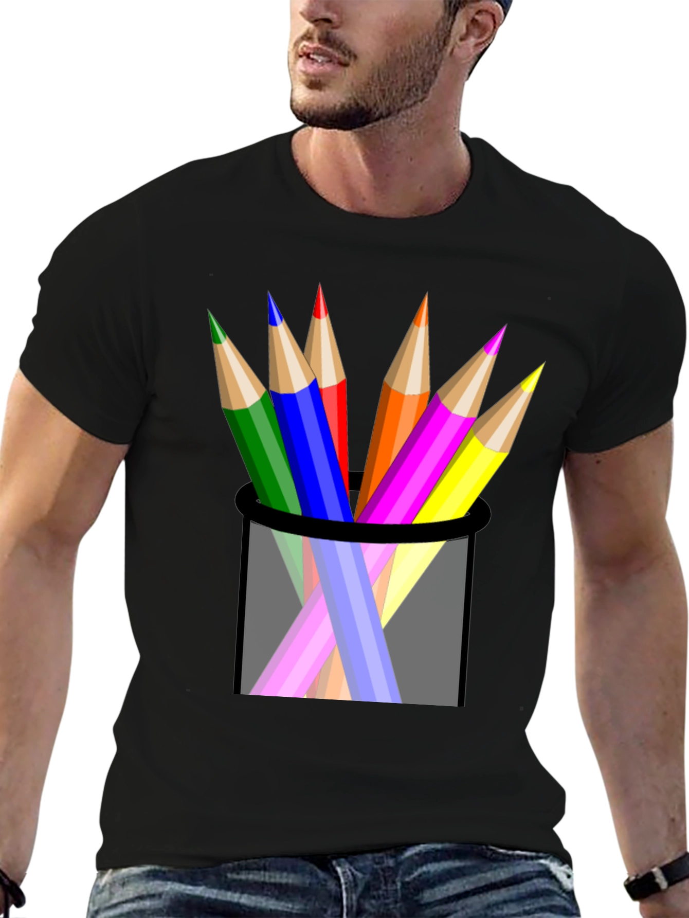 Black Colorful Pencils Black T-Shirt view 6