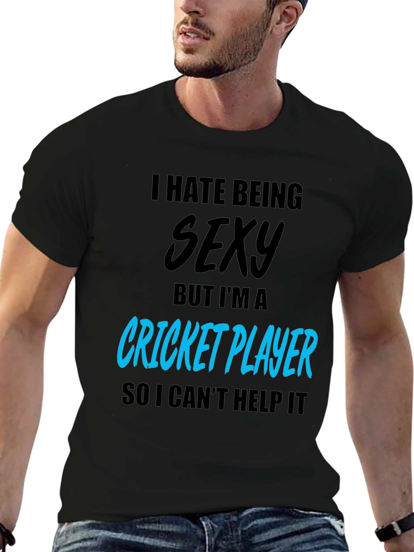 Black Funny Cricket Player Graphic T-Shirt view 6