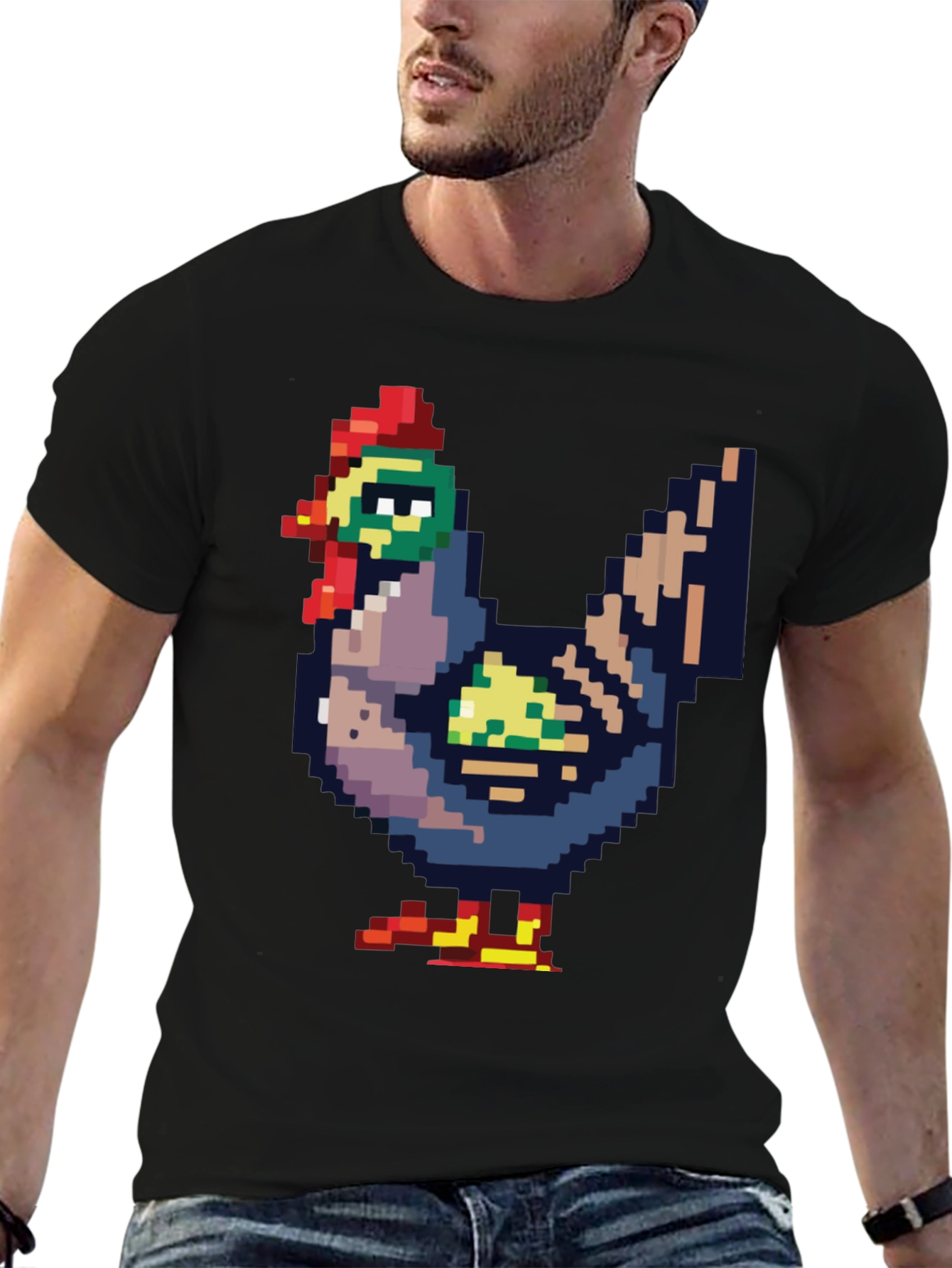 Black Pixel Chicken Tee - Retro Gaming Style view 6