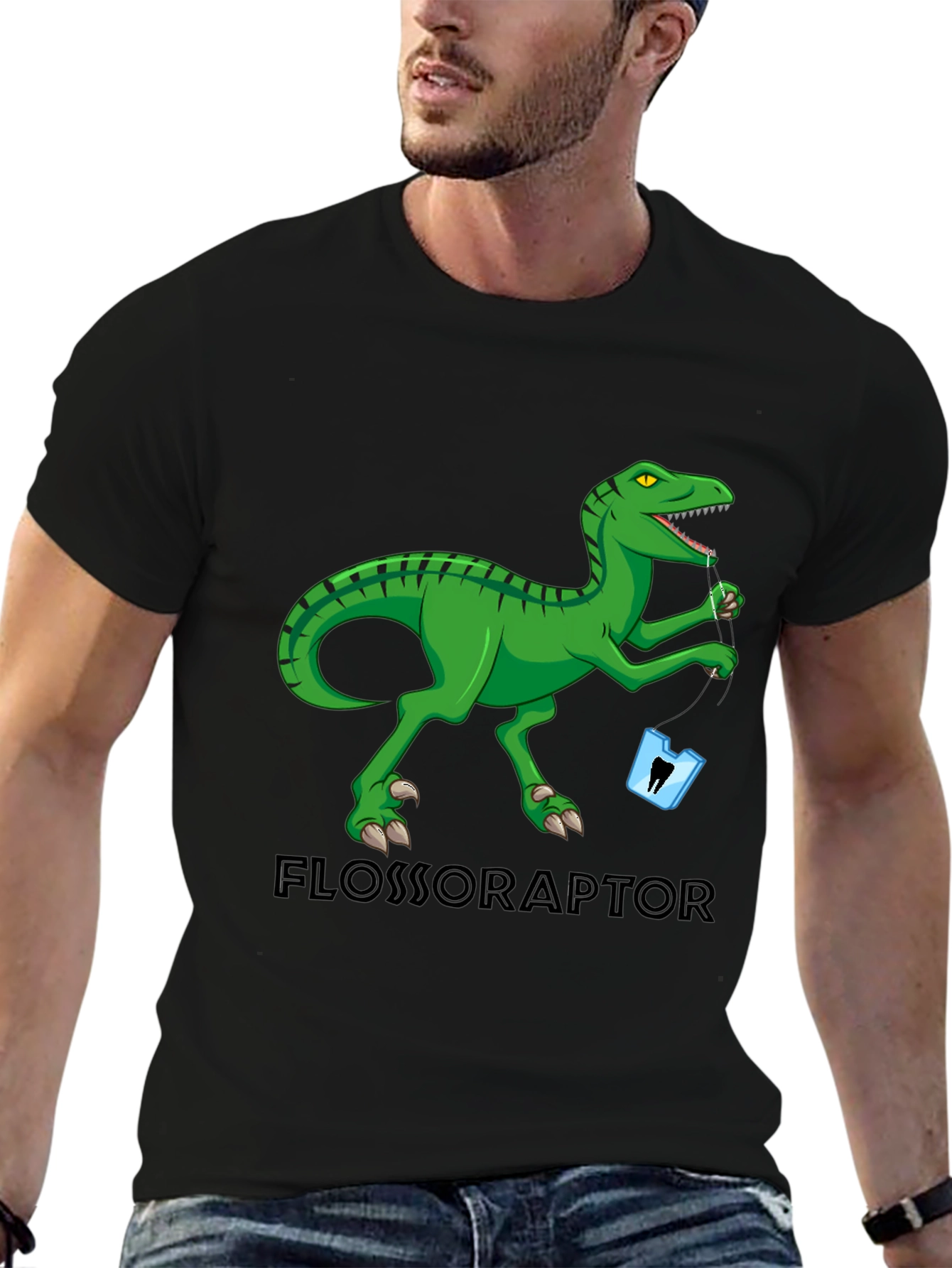 Black Flossoraptor T-Shirt: Dental Humor Tee view 6