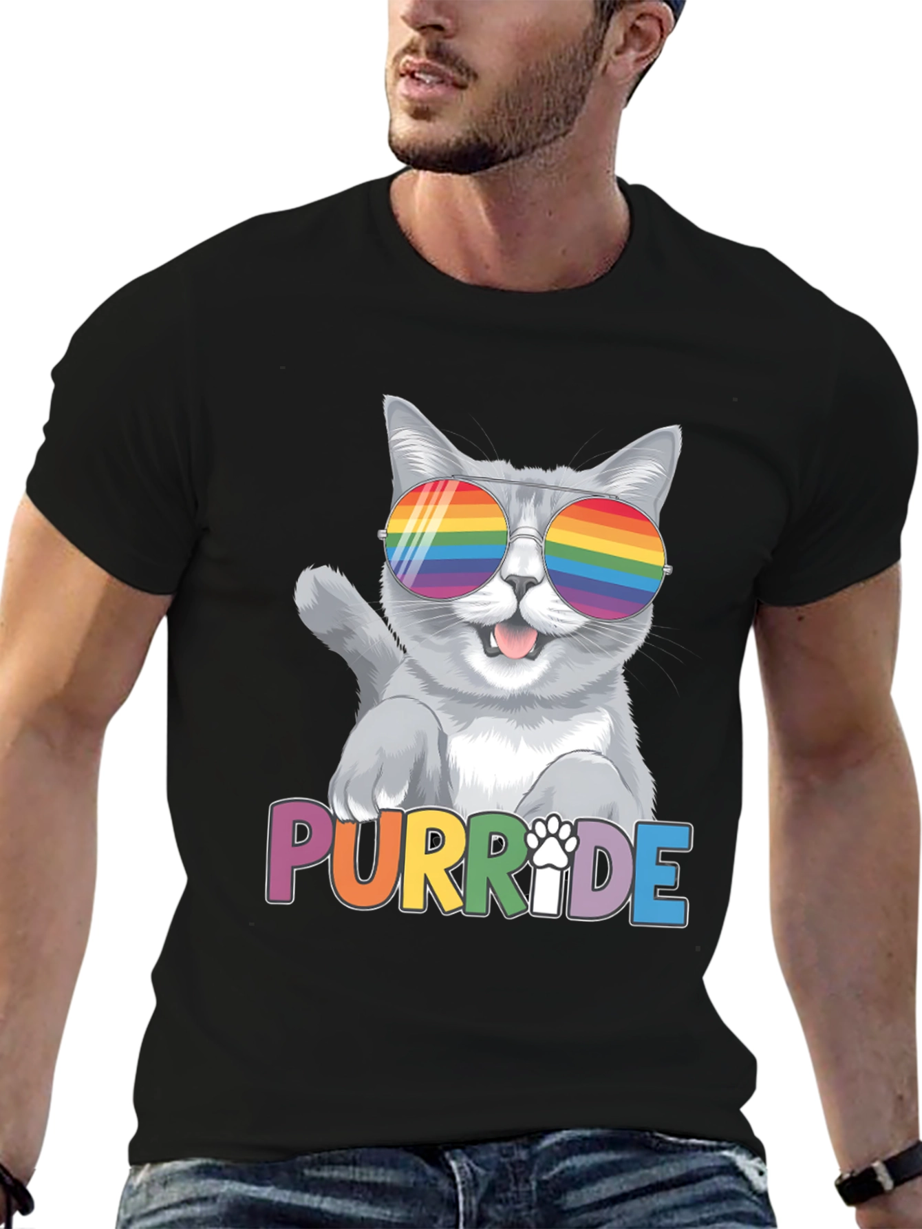 Black Purr-ide Cat T-Shirt view 6