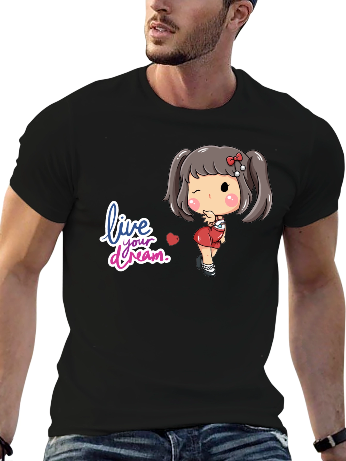 Black Live Your Dream Black Graphic Tee - Cute Girl Design view 6