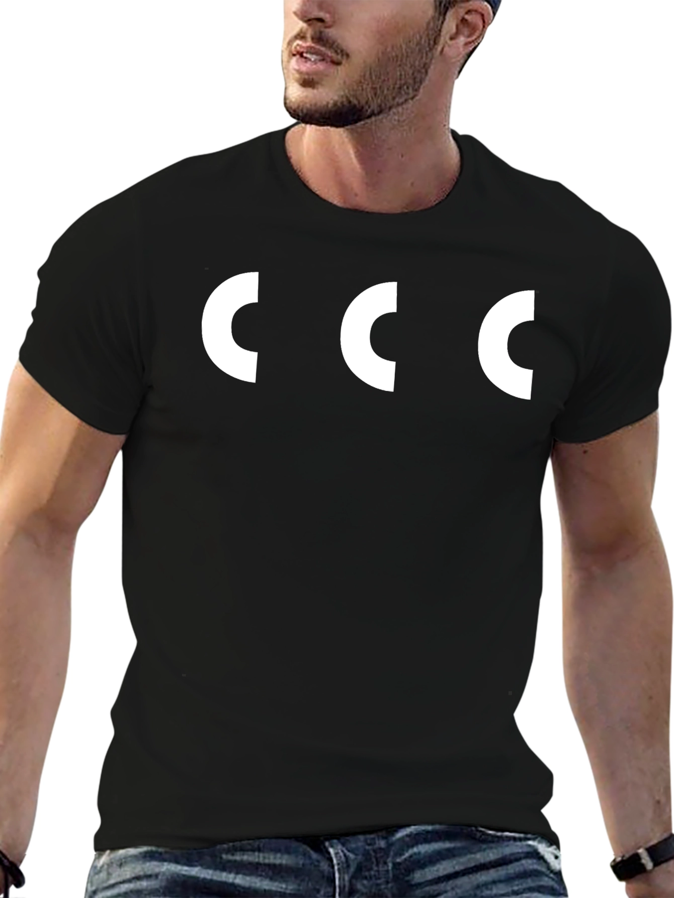 Black Minimalist Black T-Shirt with White 'C' Design view 6