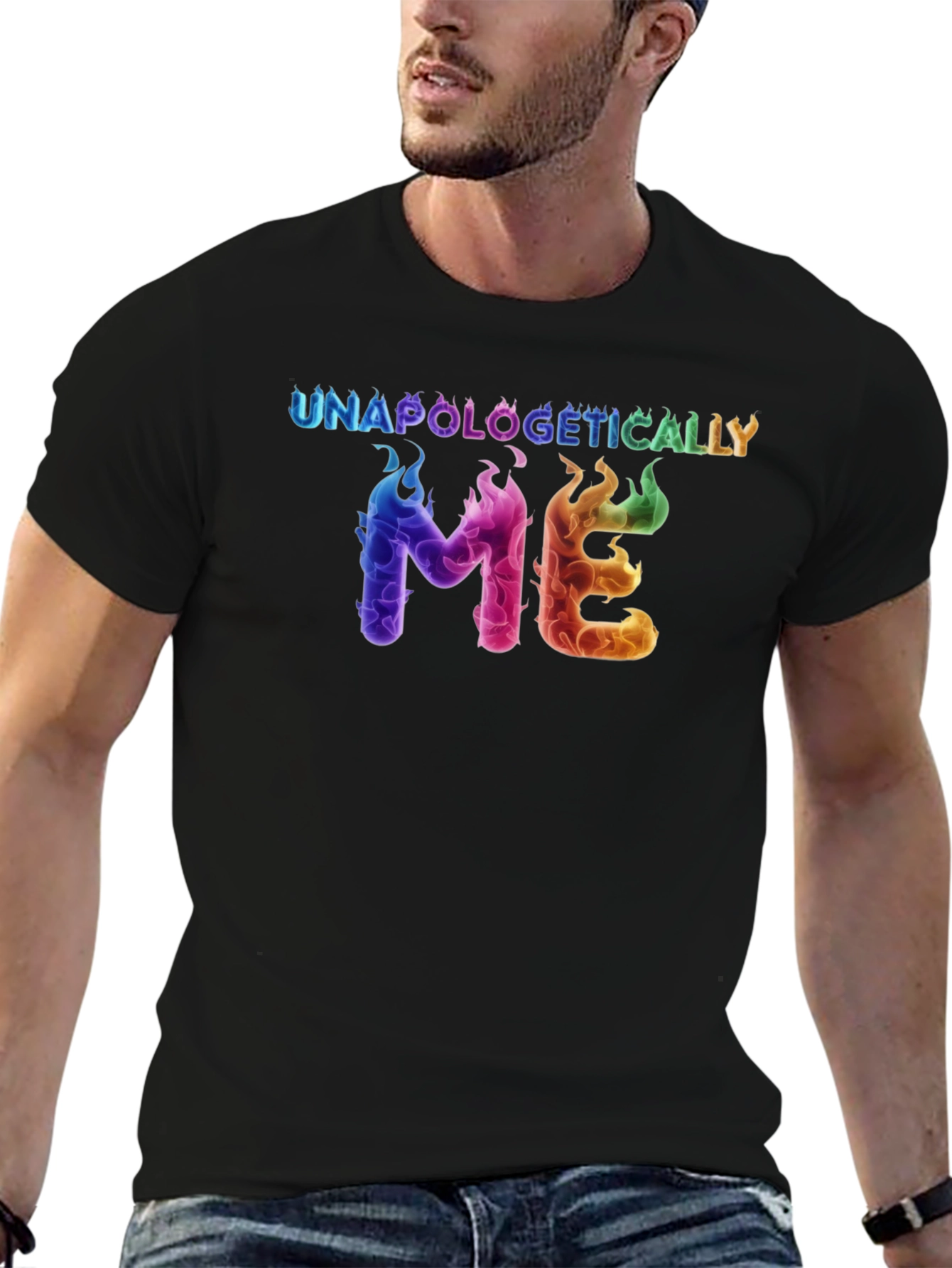 Black Unapologetically Me Rainbow Flame Graphic Tee view 6