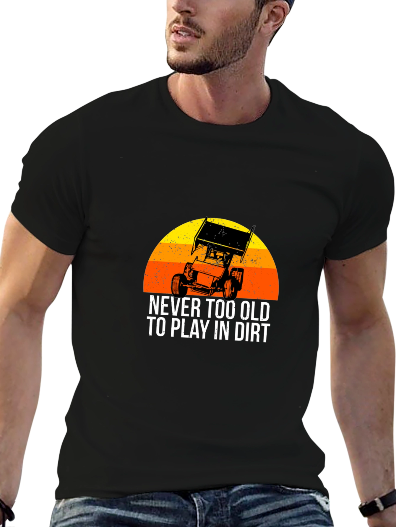 Black Dirt Track Racing T-Shirt - Never Too Old view 6