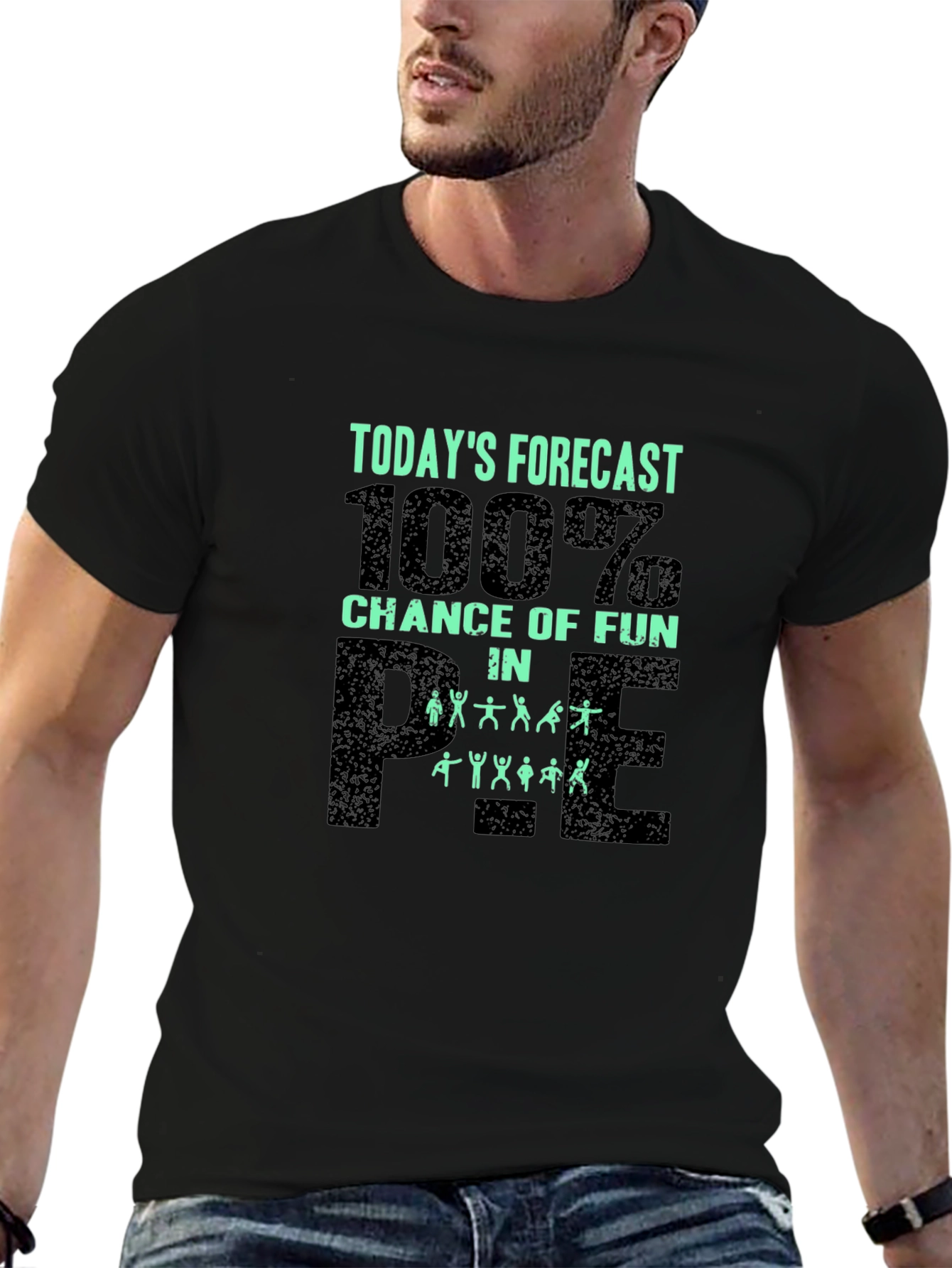 Black Funny PE Teacher T-Shirt - 100% Chance of Fun! view 6