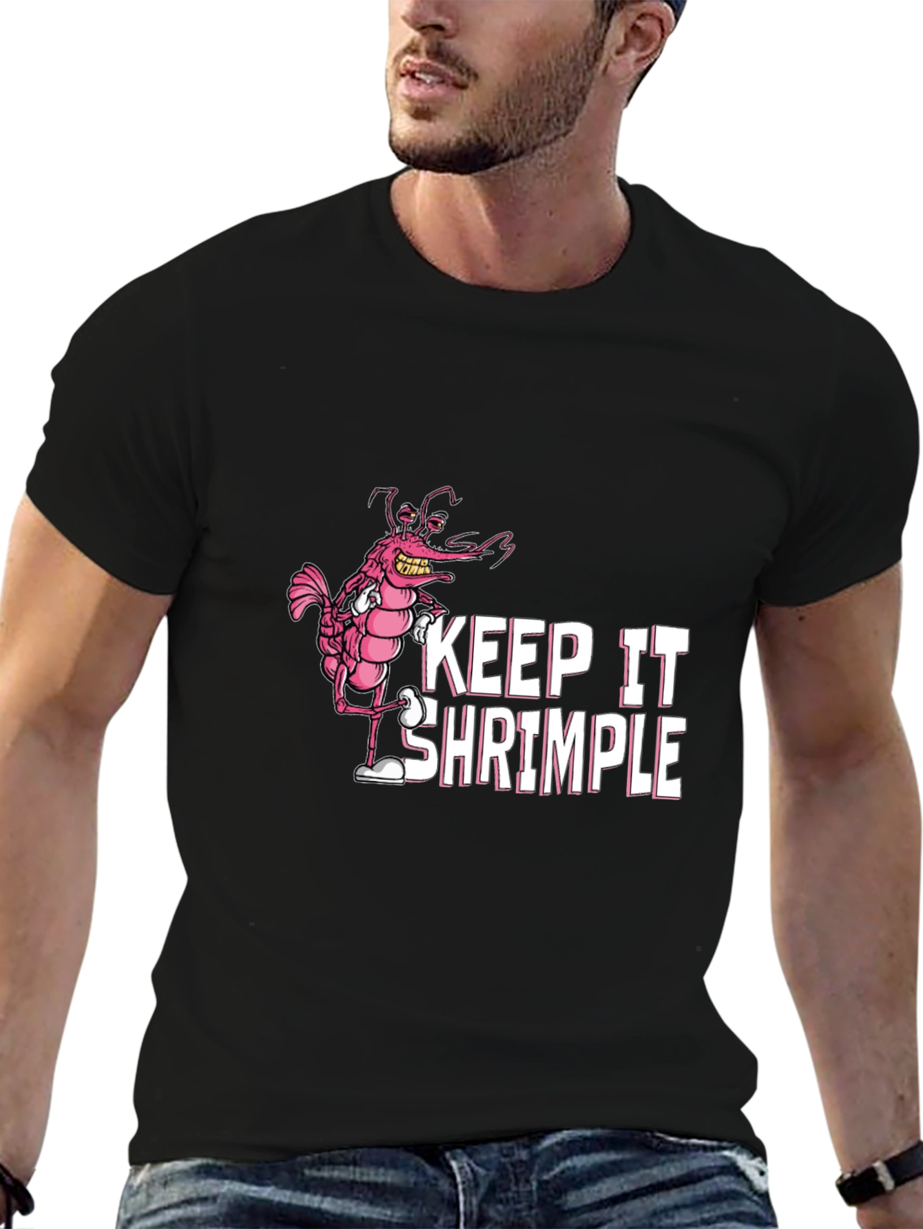 Black Keep It Shrimple Funny Graphic Tee view 6