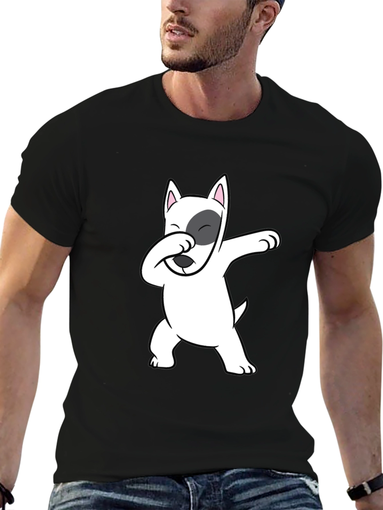 Black Dabbing Dog Graphic Tee - Cool Bull Terrier T-Shirt view 6