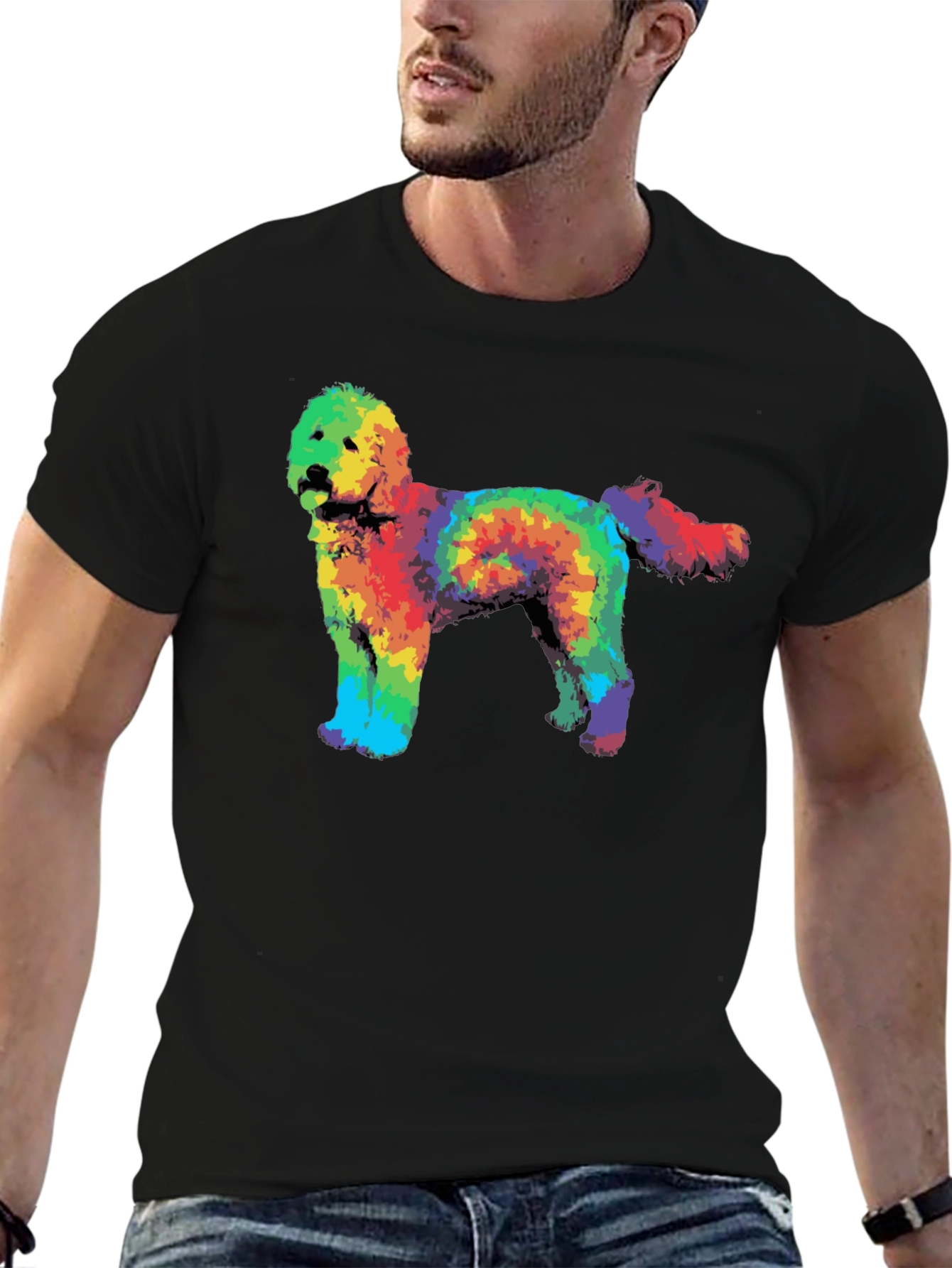 Black Rainbow Tie-Dye Doodle Dog Graphic T-Shirt view 6