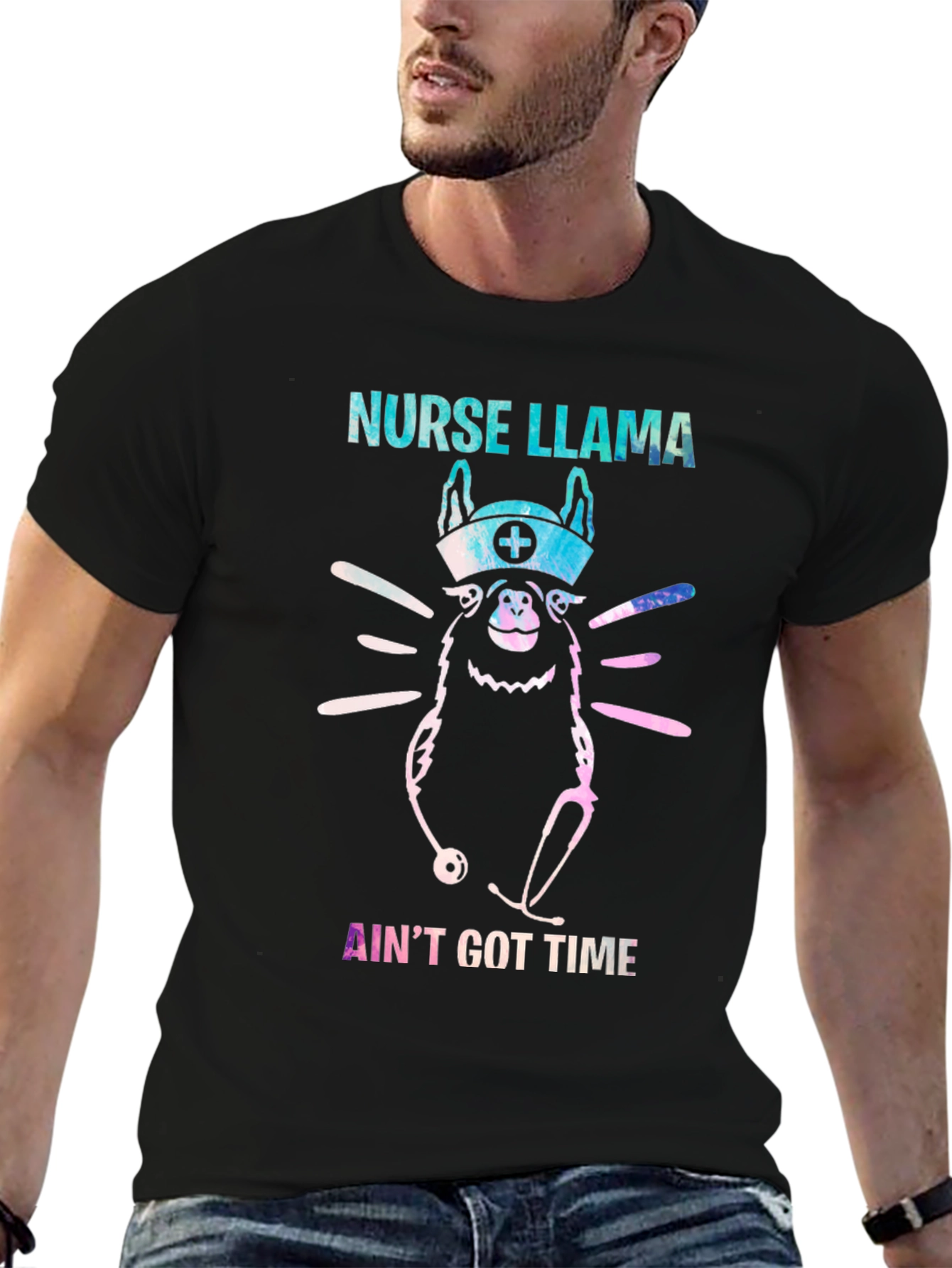 Black Nurse Llama T-Shirt - Ain't Got Time view 6