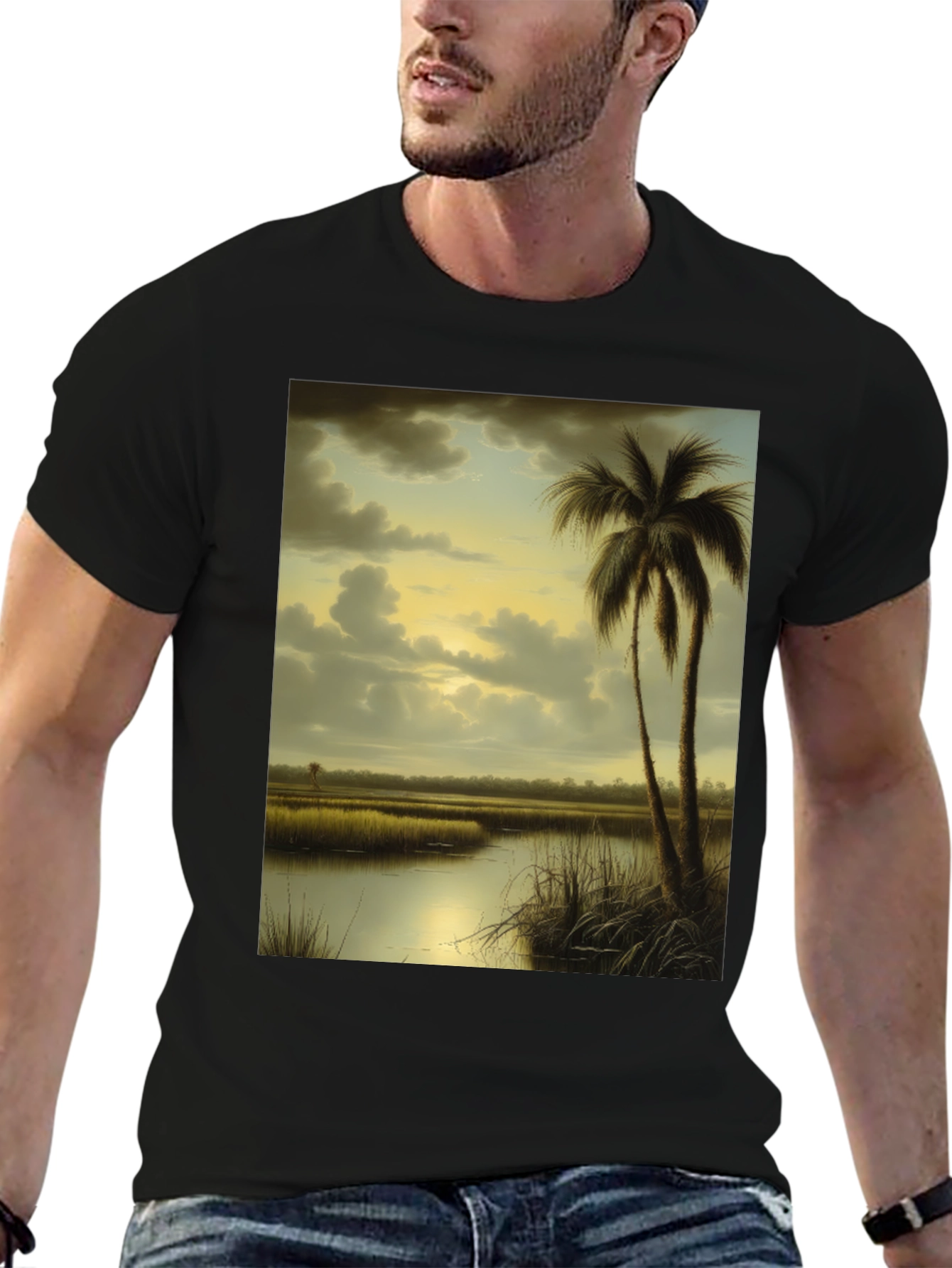 Black Tropical Marshland T-Shirt view 6