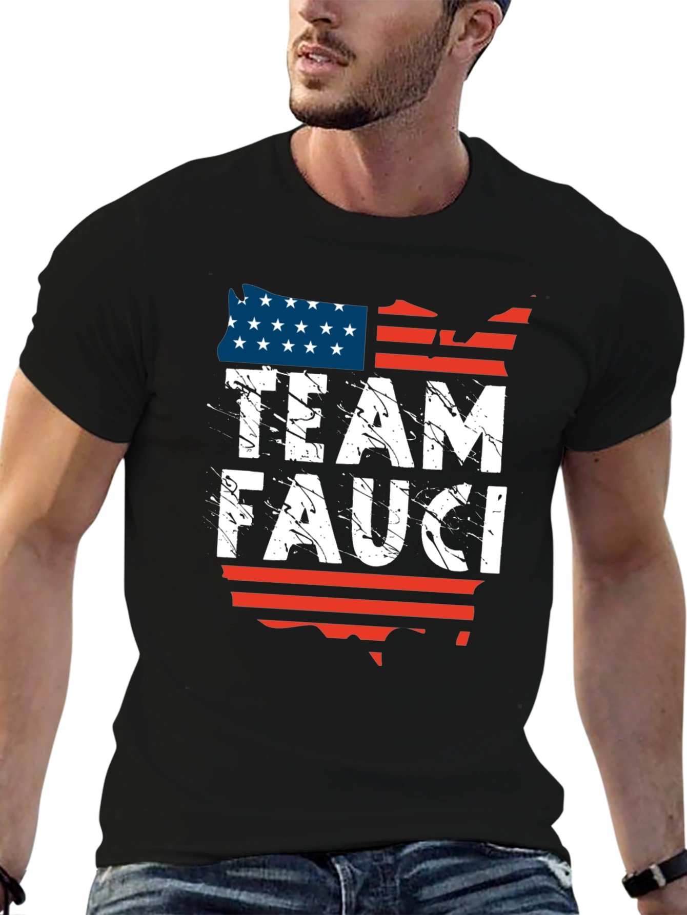 Black Team Fauci USA Flag Graphic T-Shirt view 6
