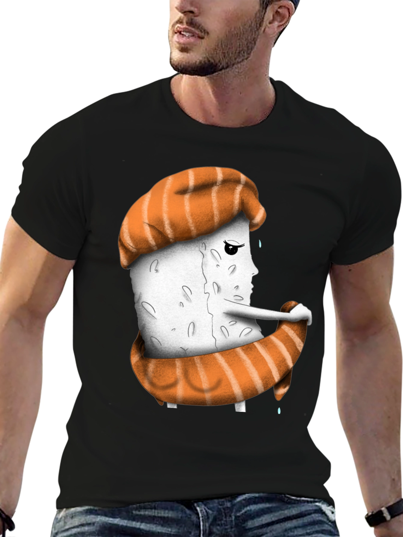 Black Sushi Sadness T-Shirt - Unique Graphic Tee view 6
