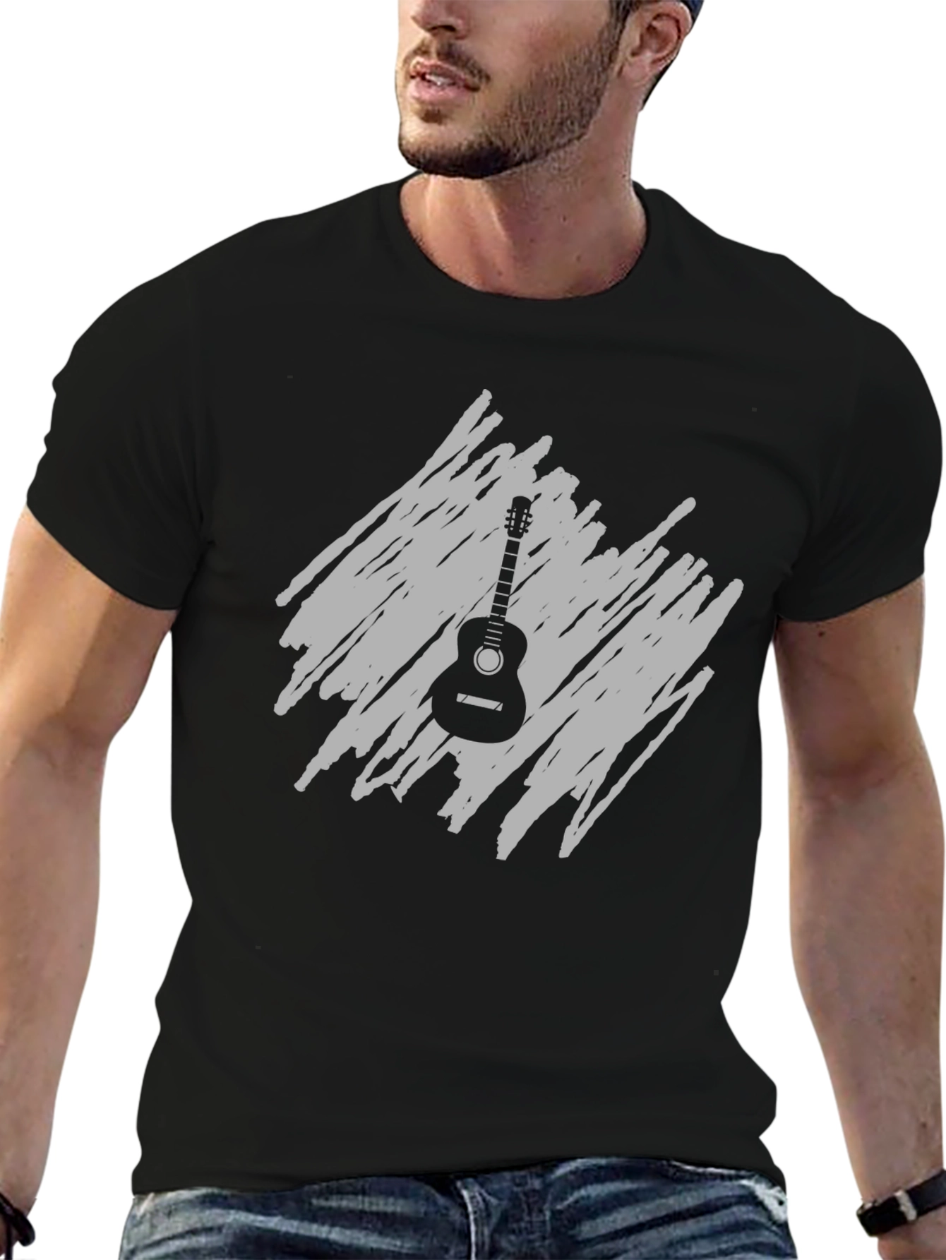 Black Guitar Graphic T-Shirt - Music Lover's Tee view 6