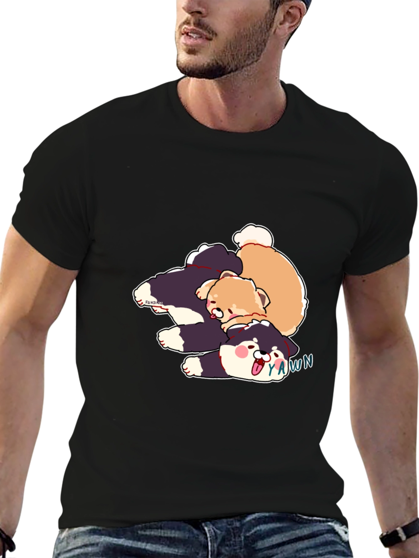 Black Cartoon Dog Pile Black T-Shirt view 6