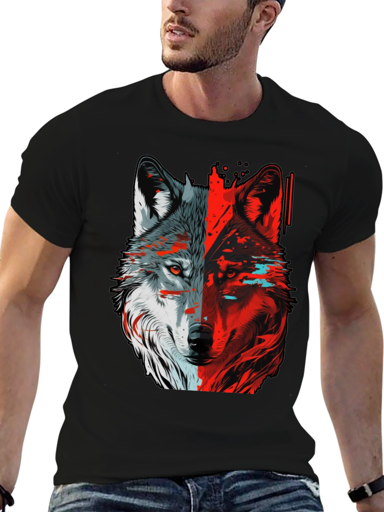 Black Bicolor Wolf Graphic T-Shirt - Stylish Animal Tee view 6