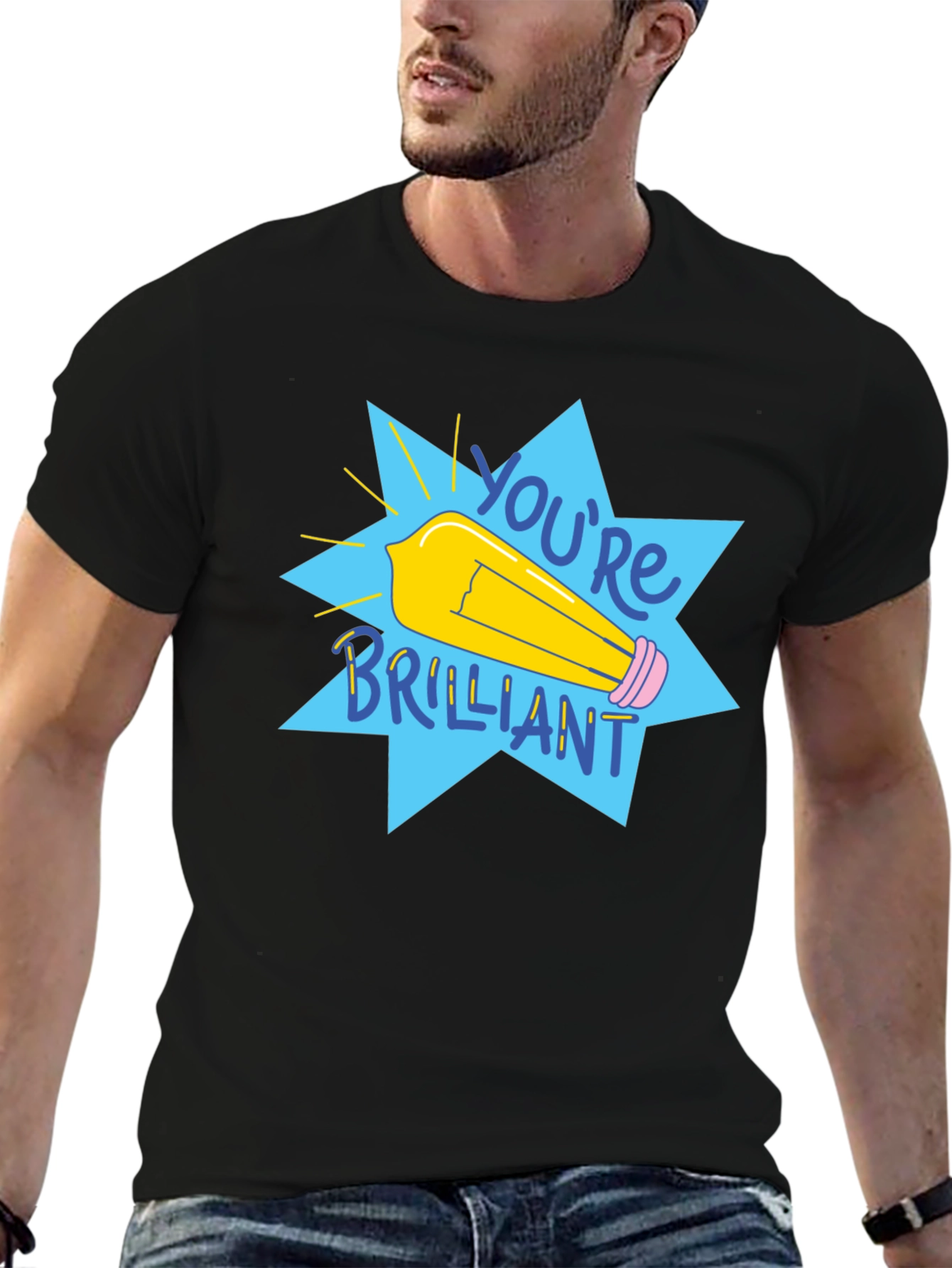 Black You're Brilliant Graphic Tee - Black Cotton T-Shirt view 6
