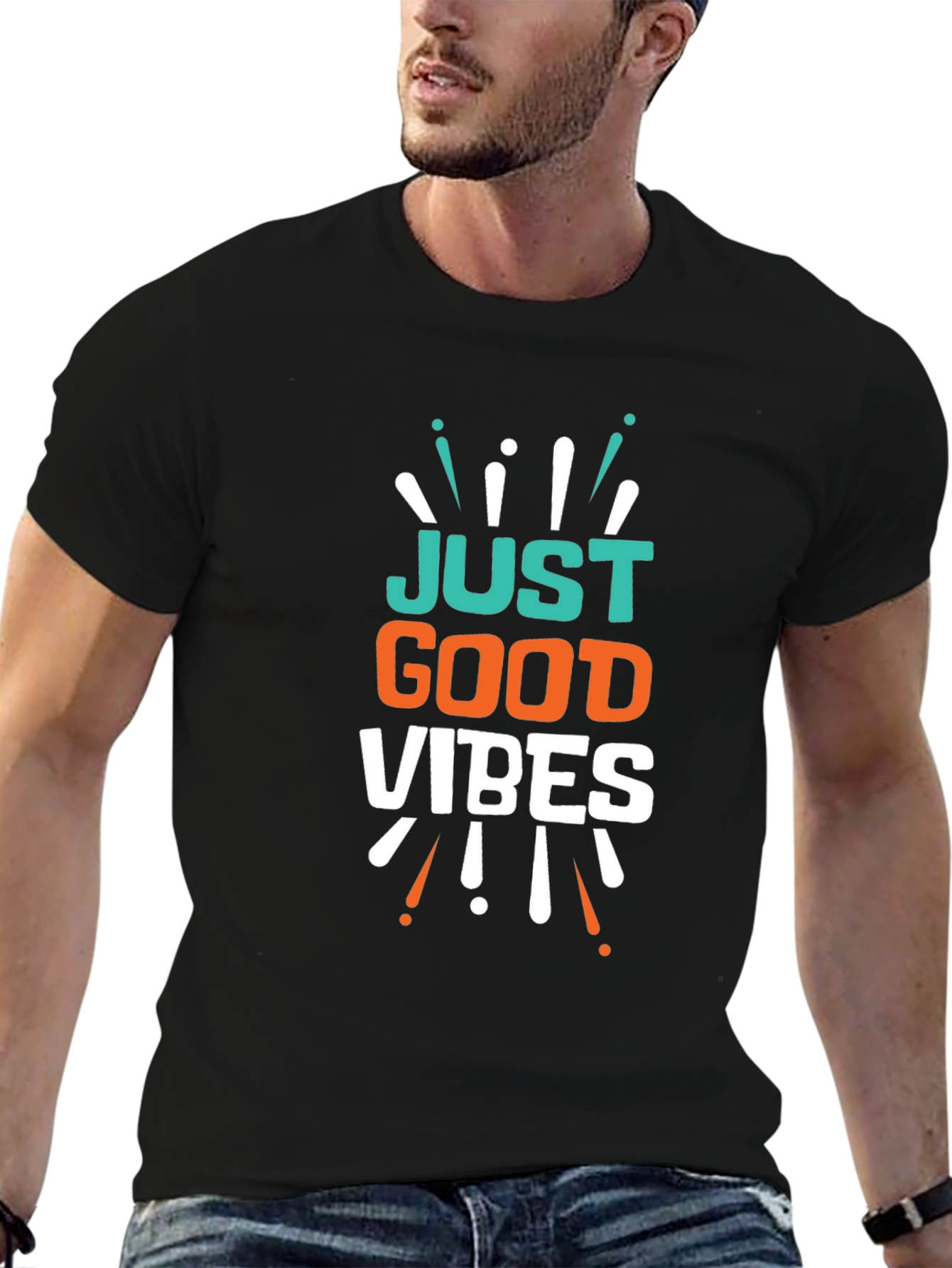 Black Just Good Vibes Graphic Tee - Black Cotton T-Shirt view 6